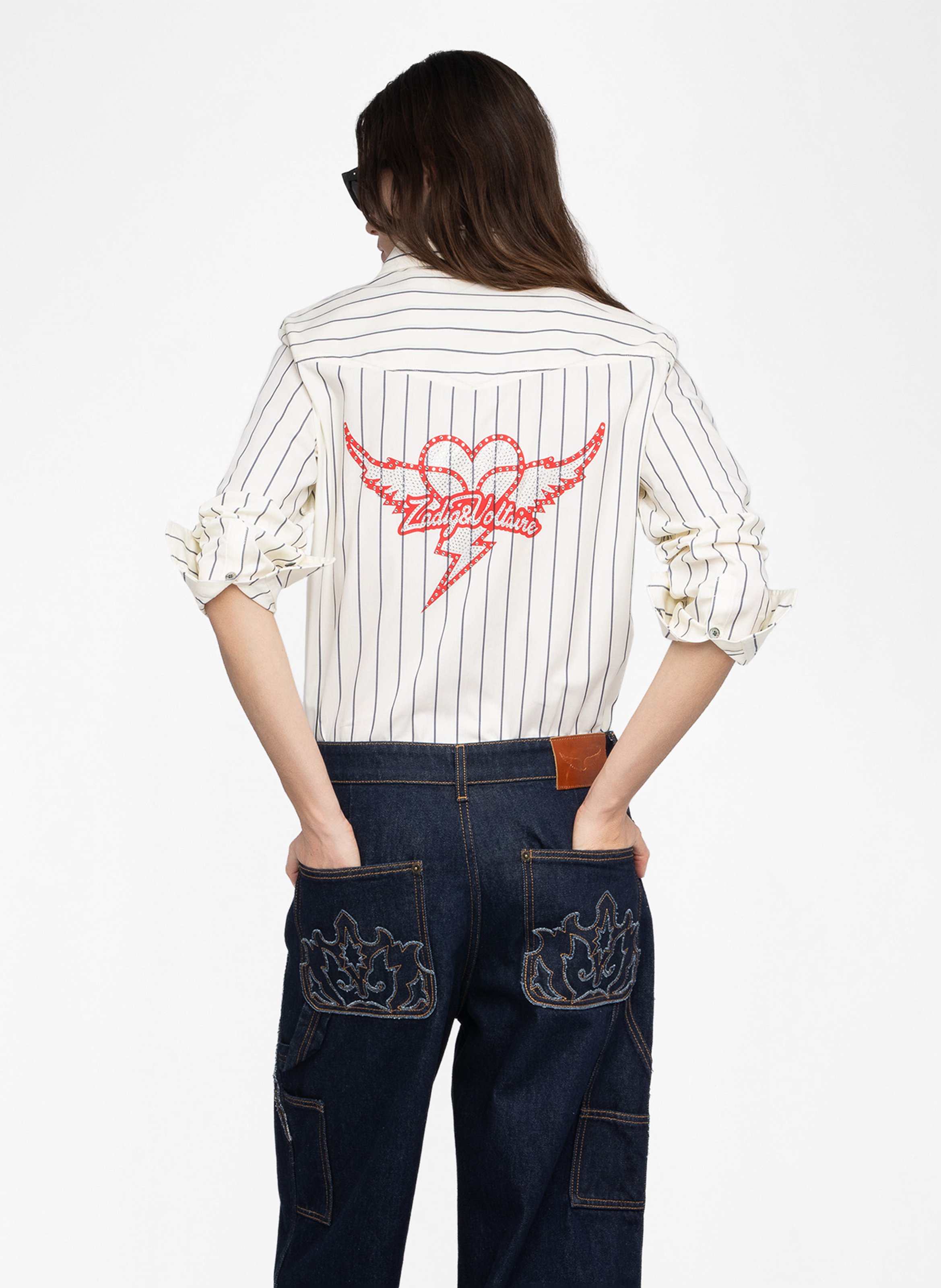 Rechte, gestreepte, katoenen blouse met klassieke kraag ZADIG&VOLTAIRE Geel