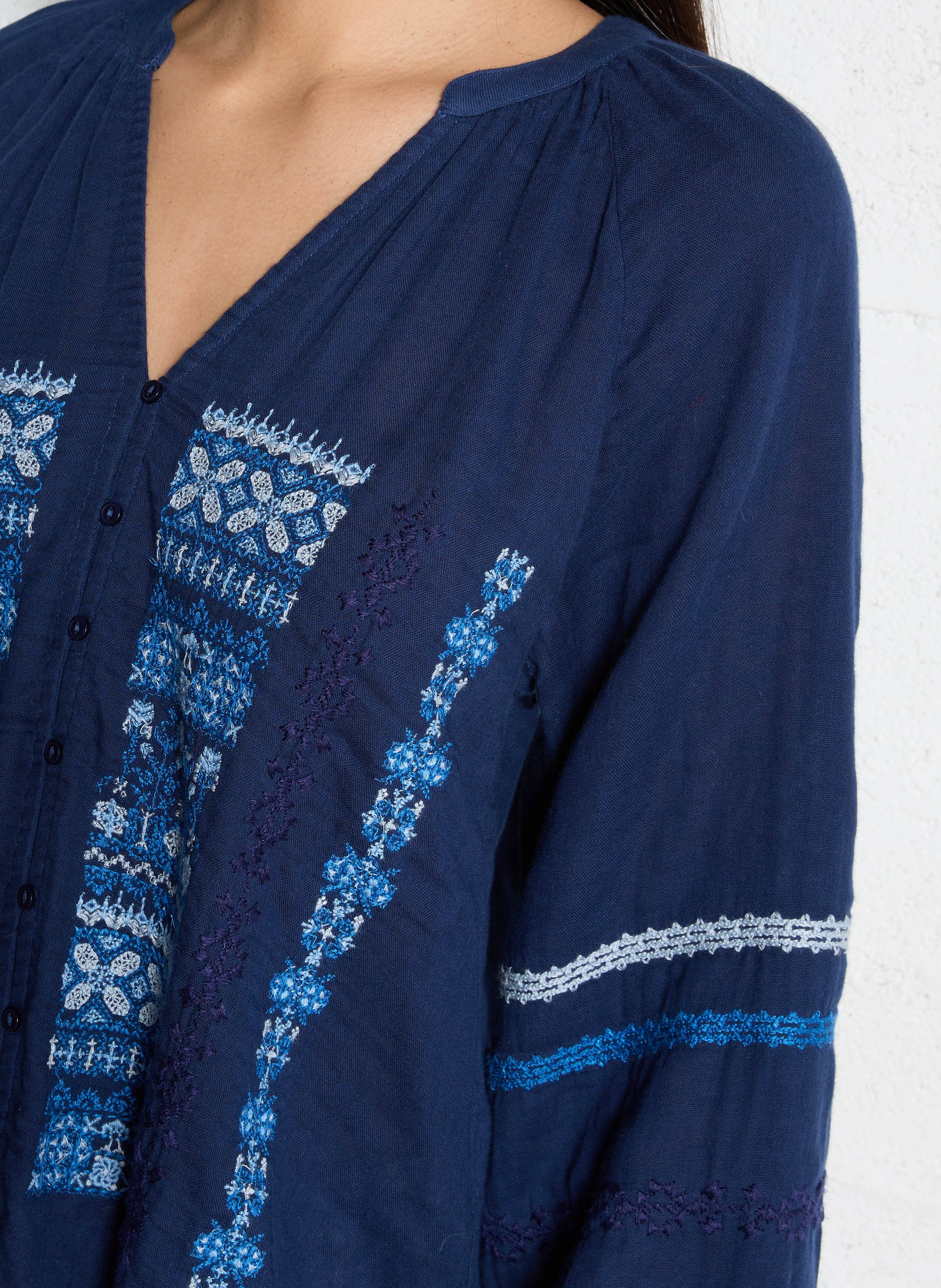 Chemise ample col tunisien en coton SUD EXPRESS Bleu