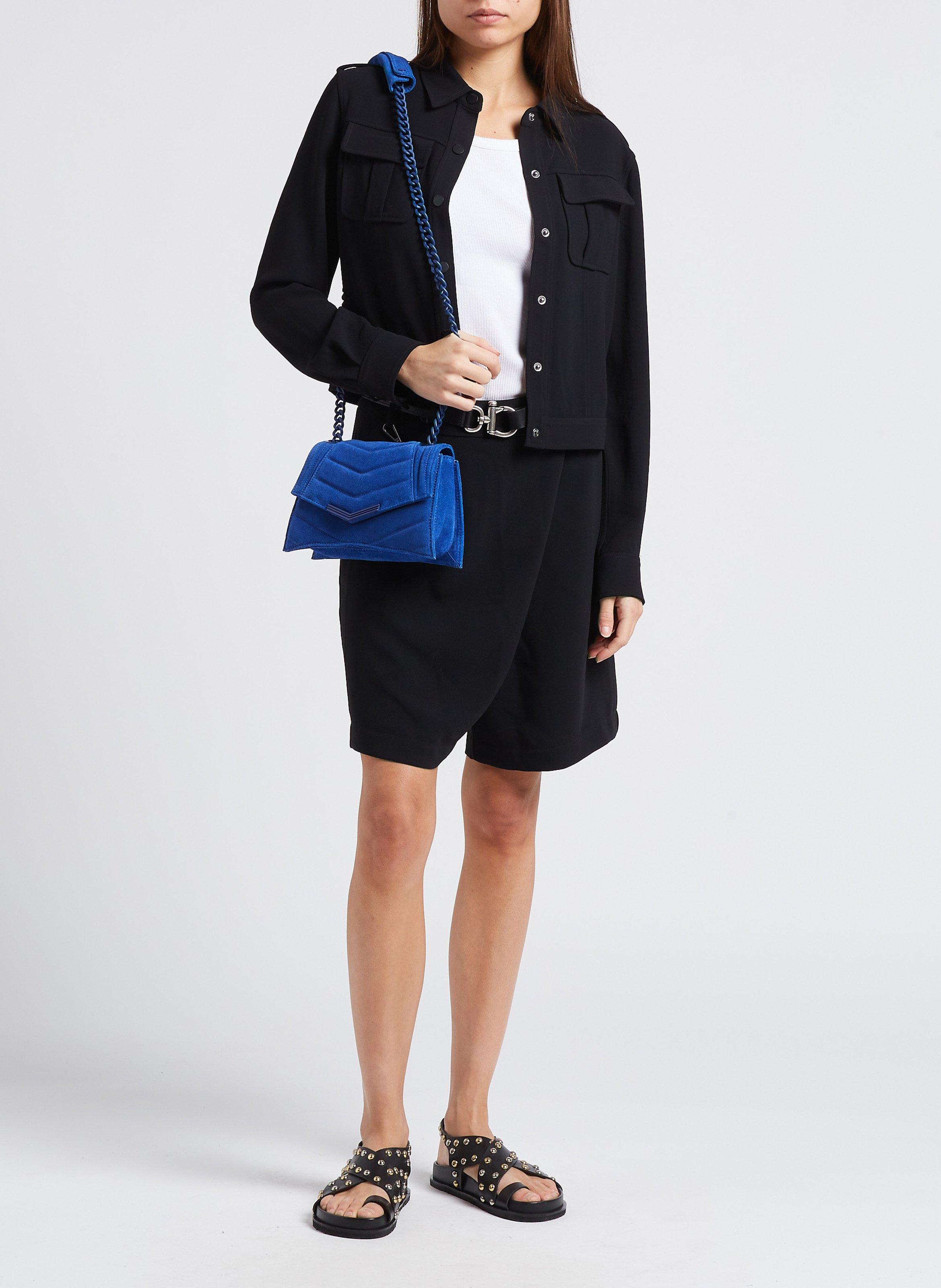 Chemise courte col classique en crêpe  IKKS Noir