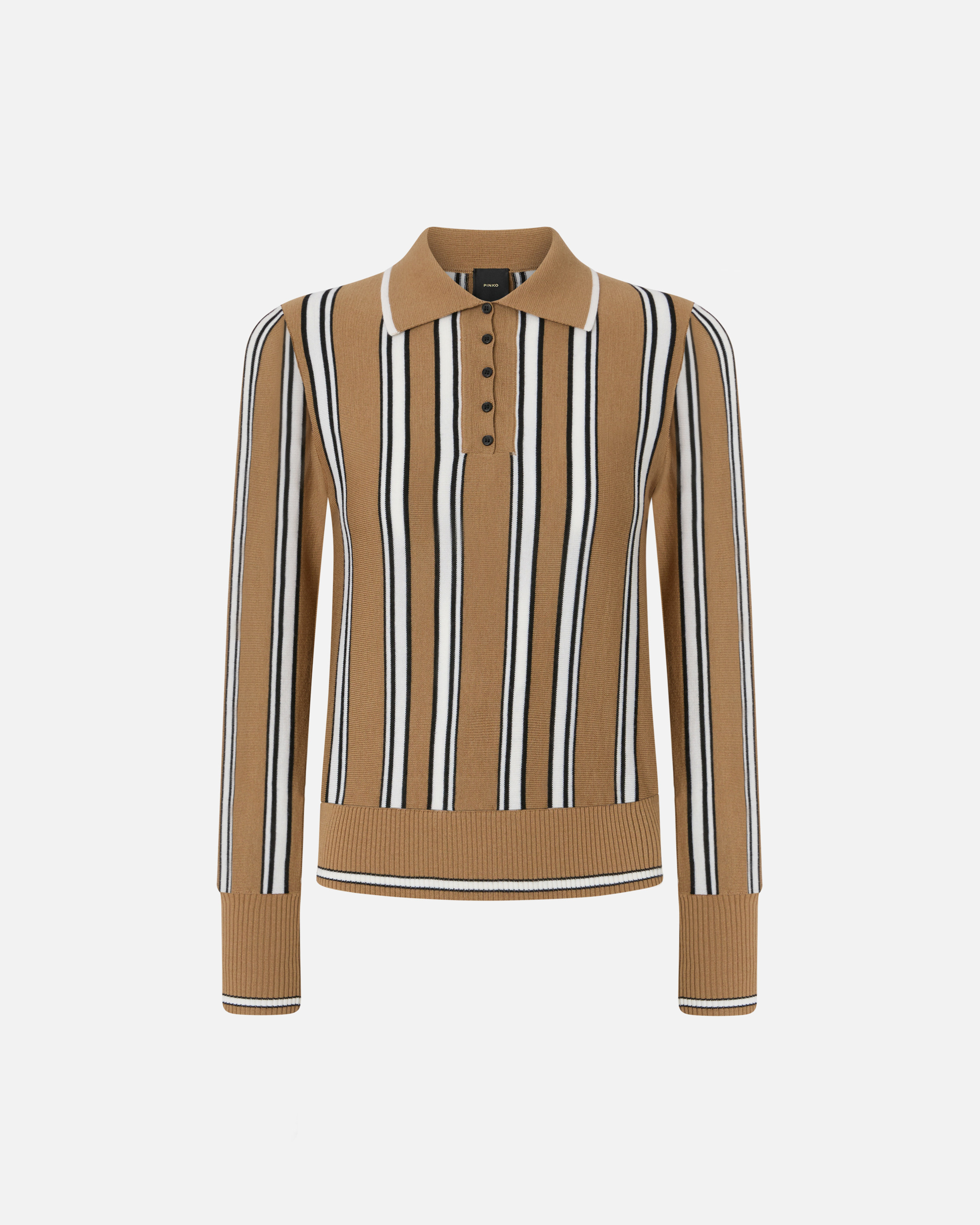 Multicolored striped polo sweater PINKO Beige