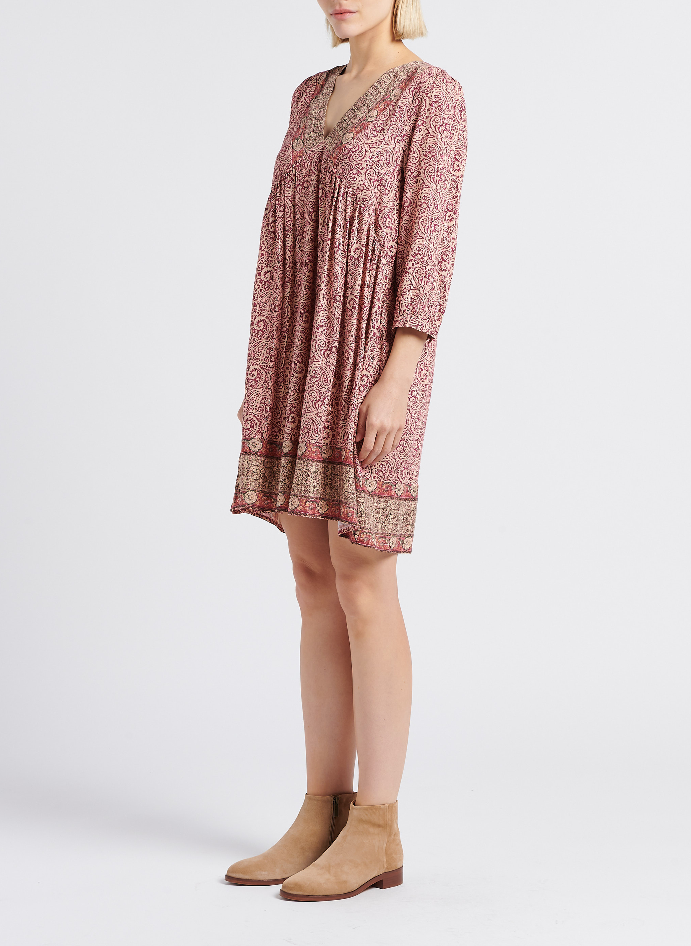 Robe courte col V imprimée  GRACE ET MILA Rose