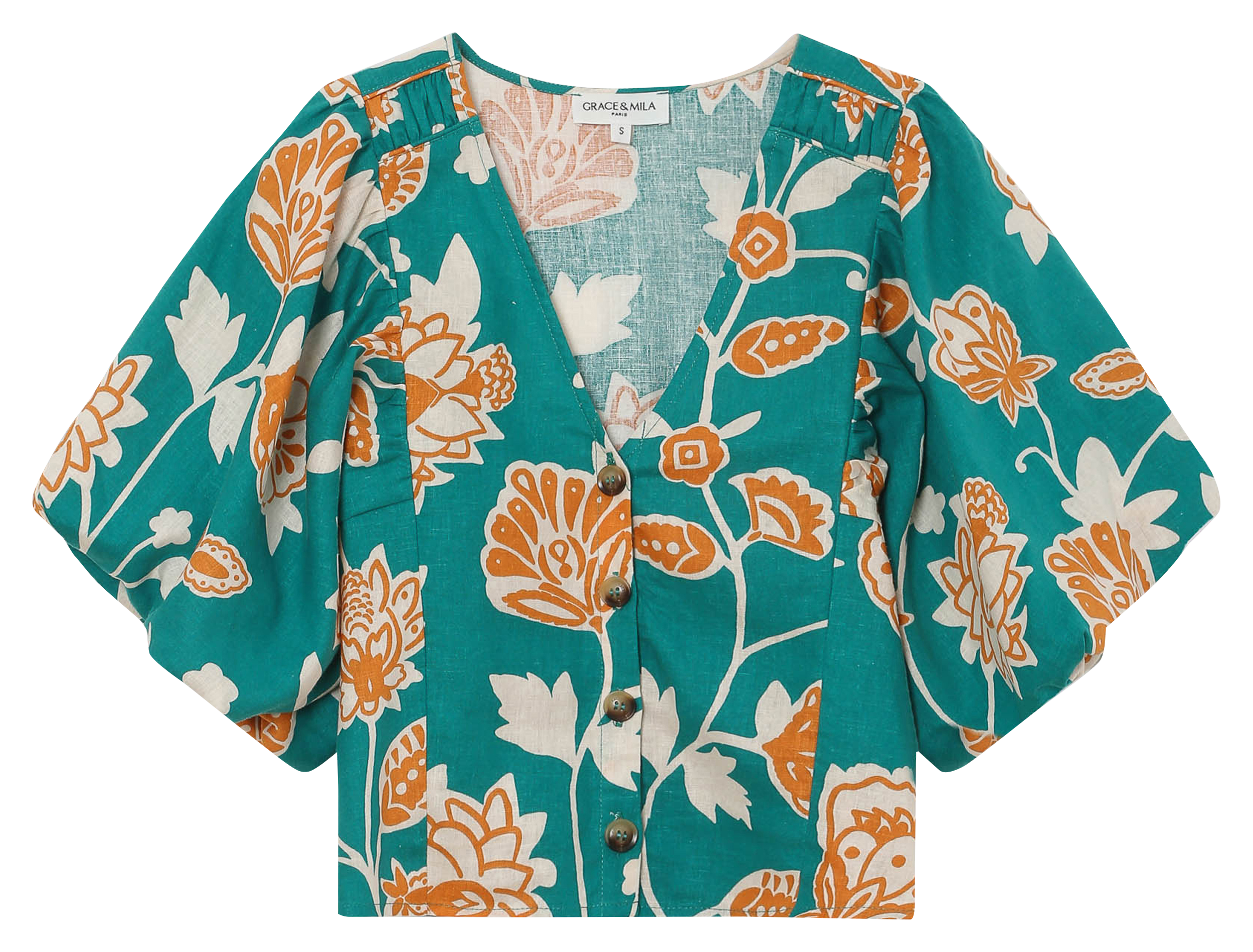 Top col v à imprimé floral GRACE ET MILA Vert