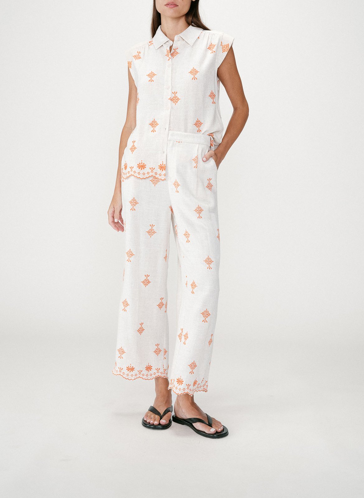 Pantalon droit brodé  GRACE ET MILA Orange