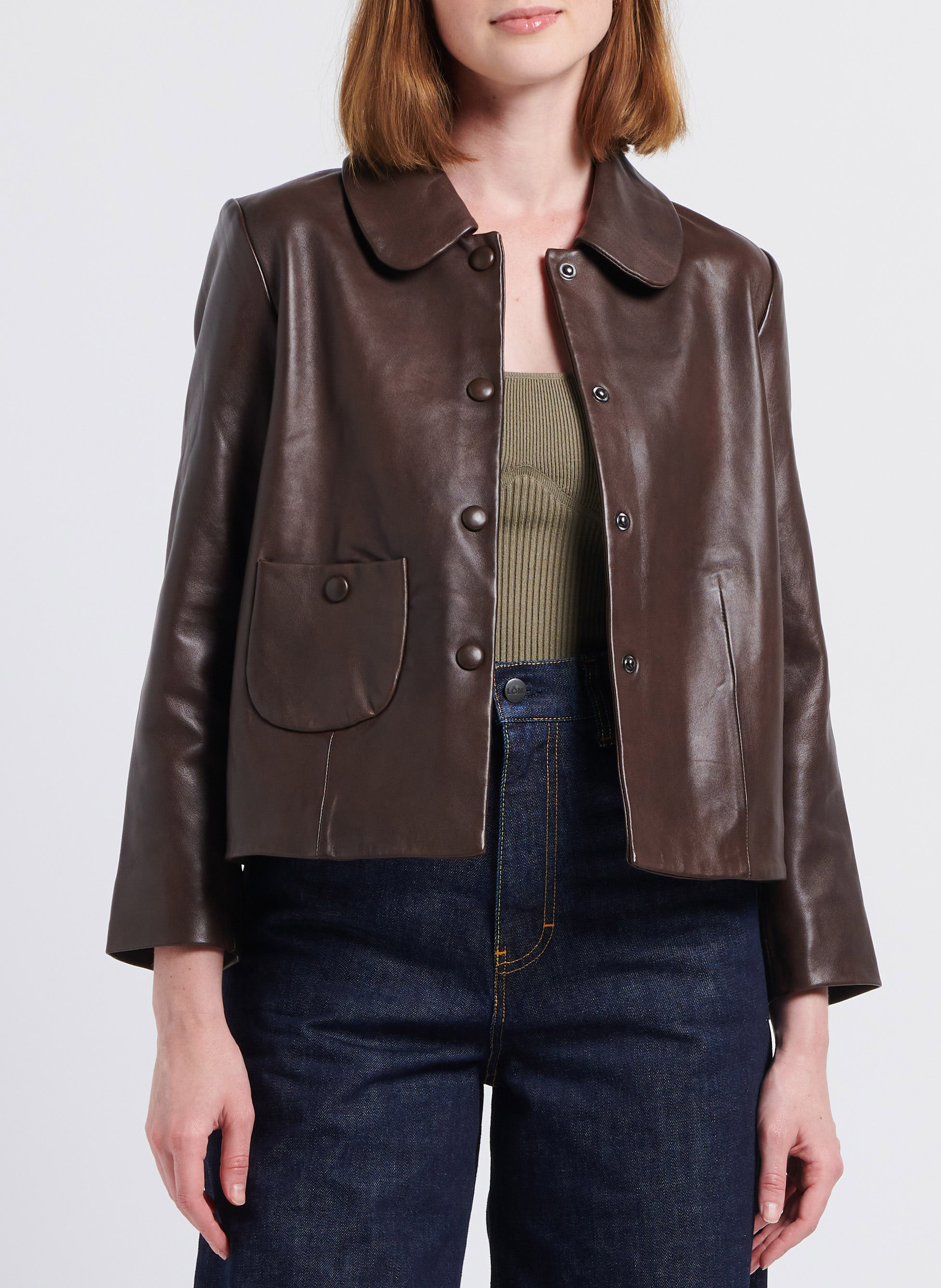 Veste col claudine en cuir  BA&SH Marron