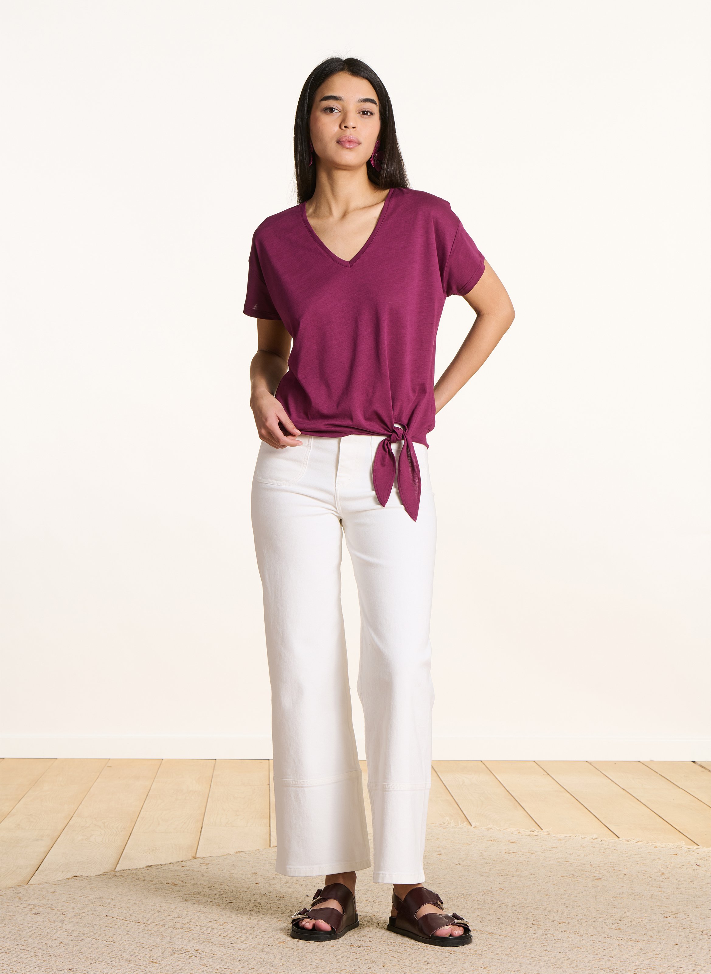 Tee-shirt oversize col V LA FEE MARABOUTEE Violet