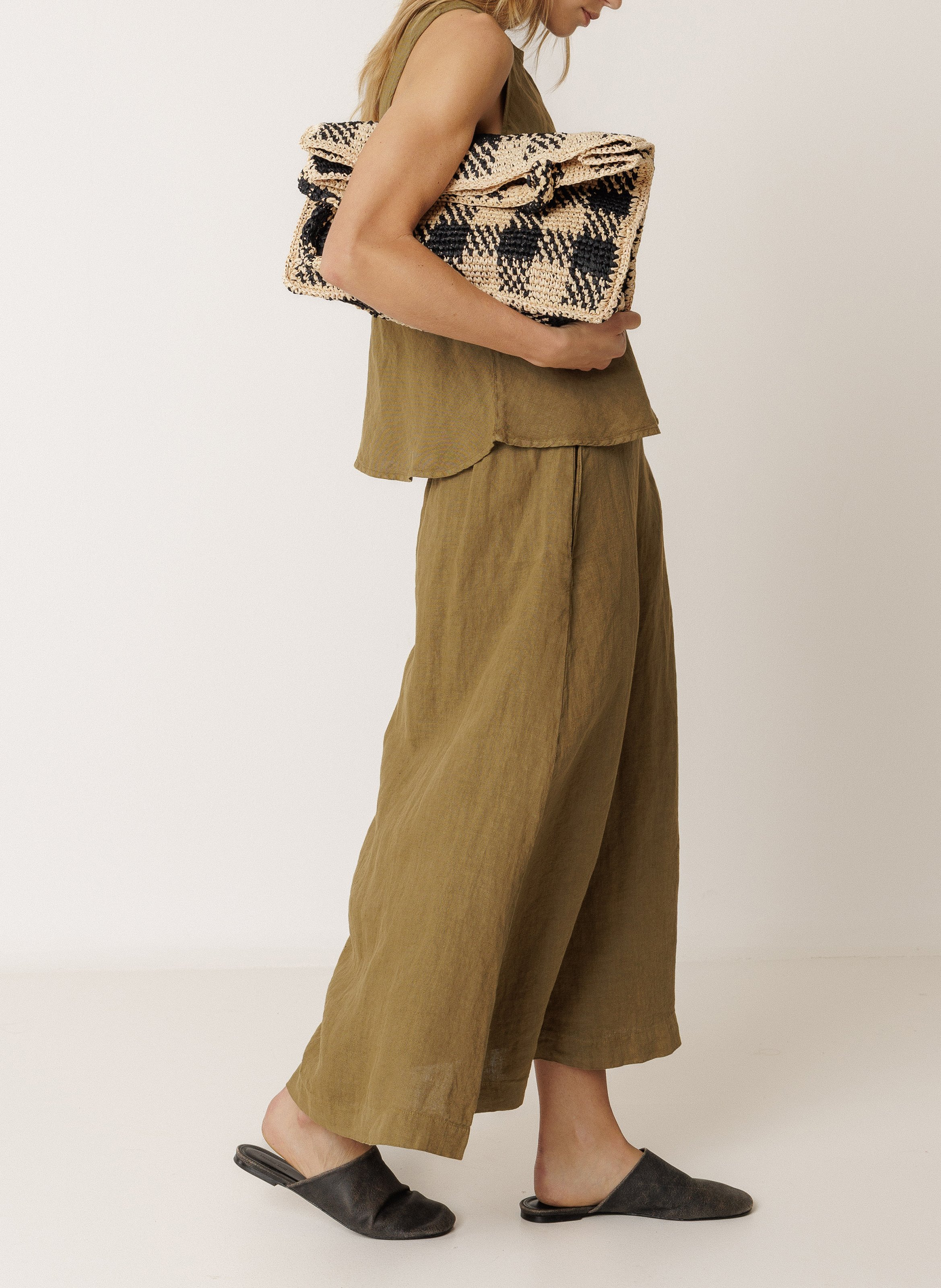 Leinen-Top mit ausgestellten 3/4-Ärmeln INDI & COLD Khaki