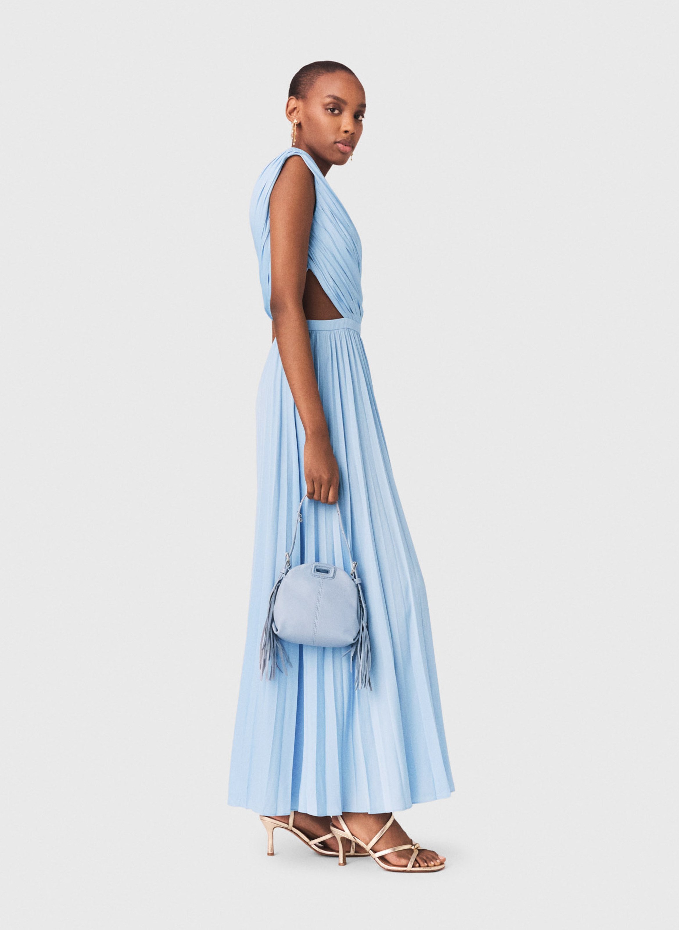 Lange, asymmetrische jurk met uitlopende rok MAJE Blauw