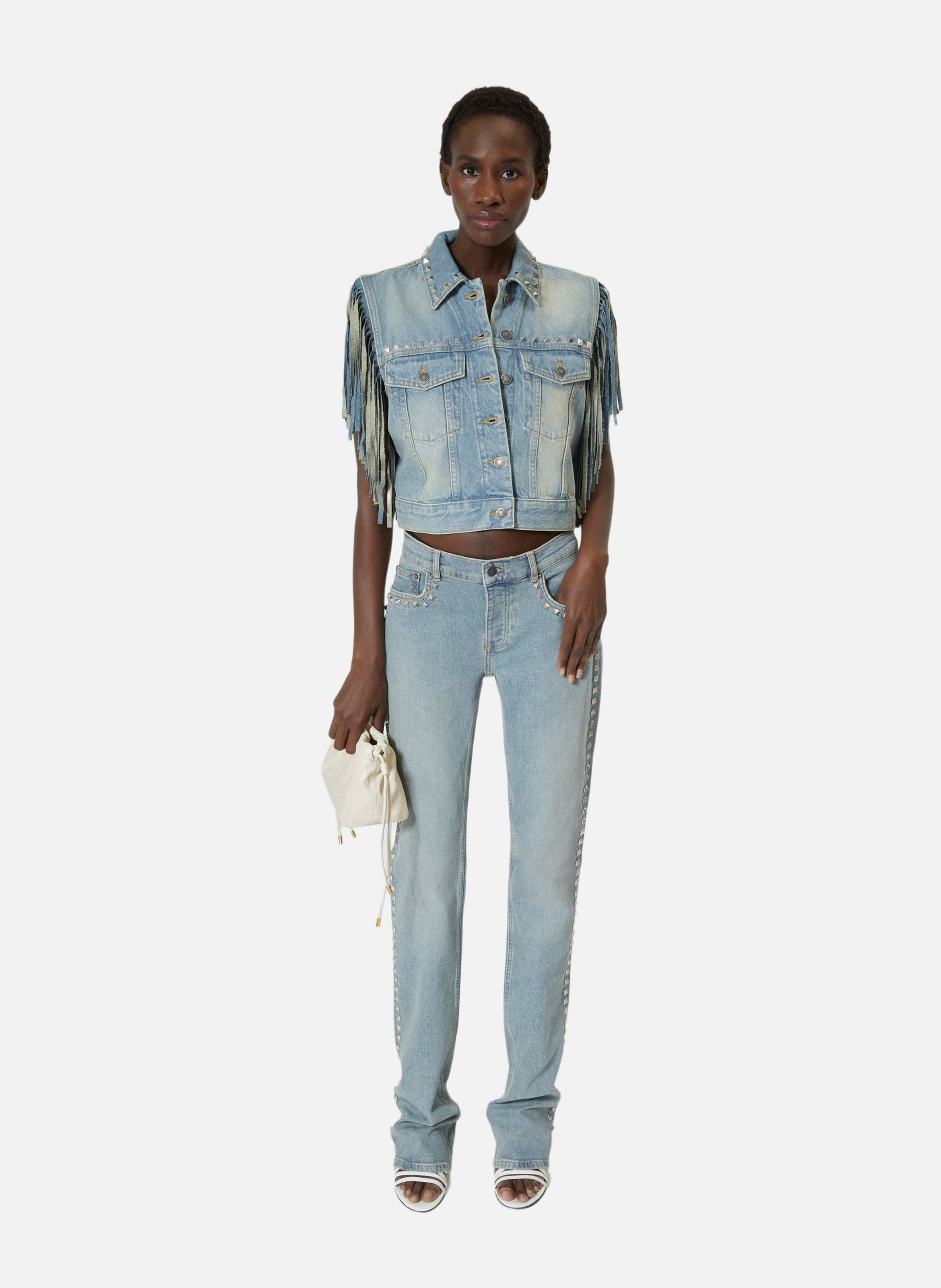 Blouson en denim avec franges et studs THE KOOPLES Bleu