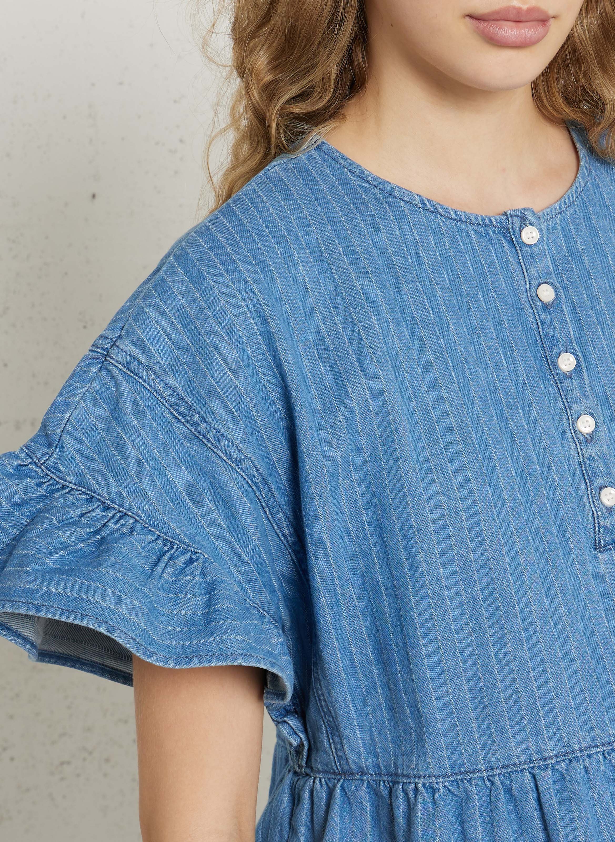 Top droit col rond en coton DES PETITS HAUTS Bleu