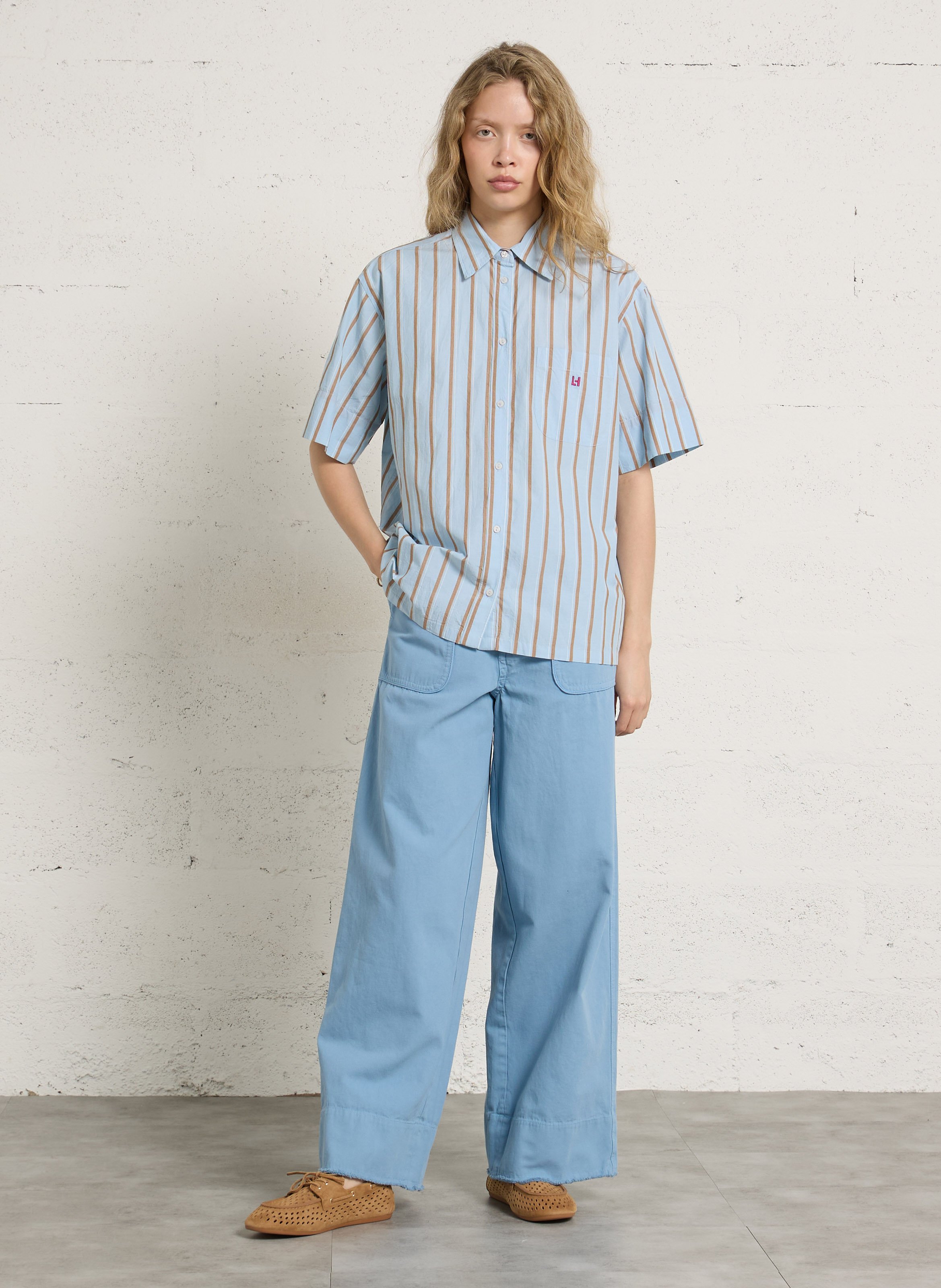 Weit geschnittene Taillenhose aus Baumwolle LEON & HARPER Blau