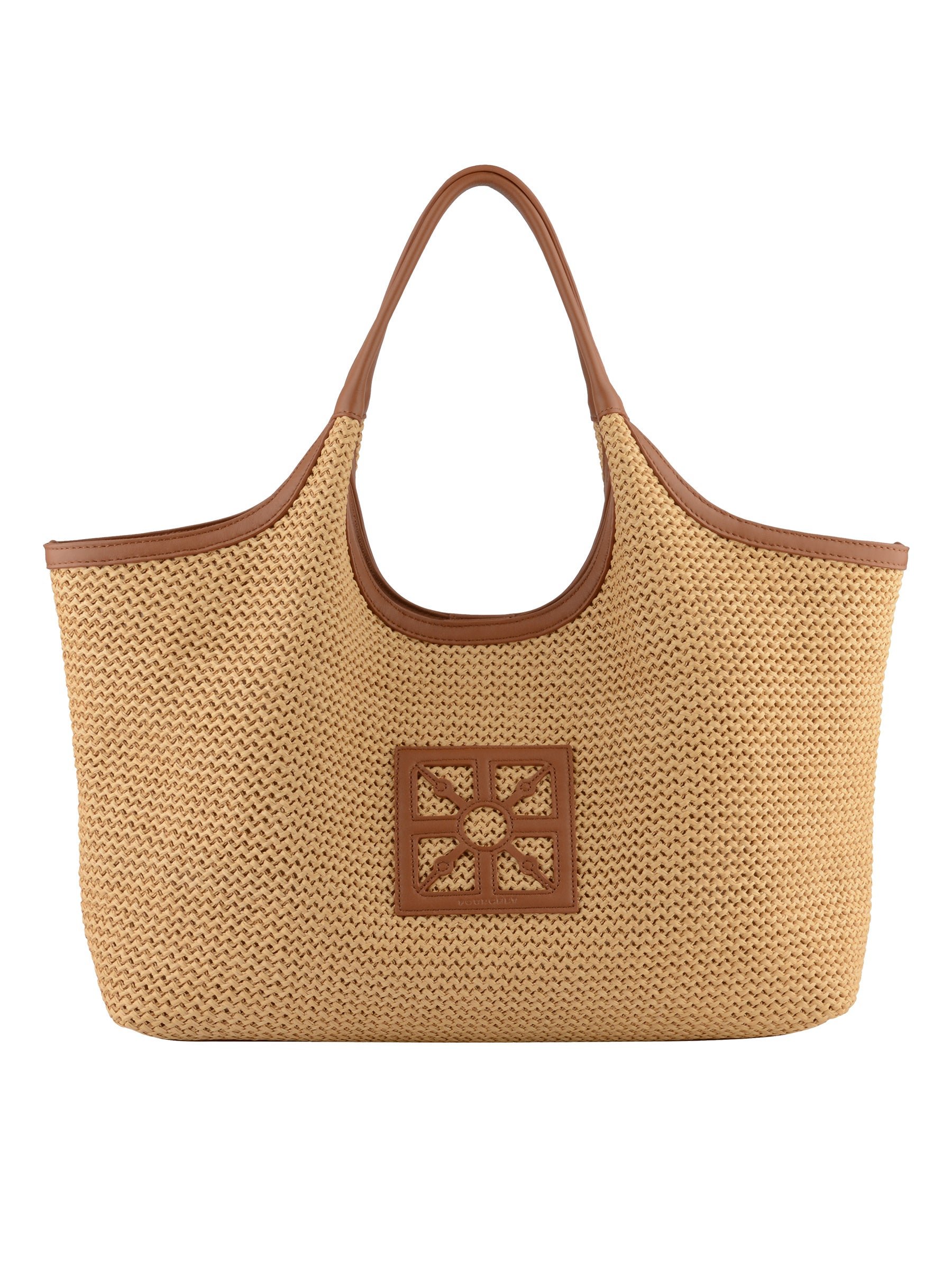 Straw shoulder bag trimmed with leather POURCHET Golden