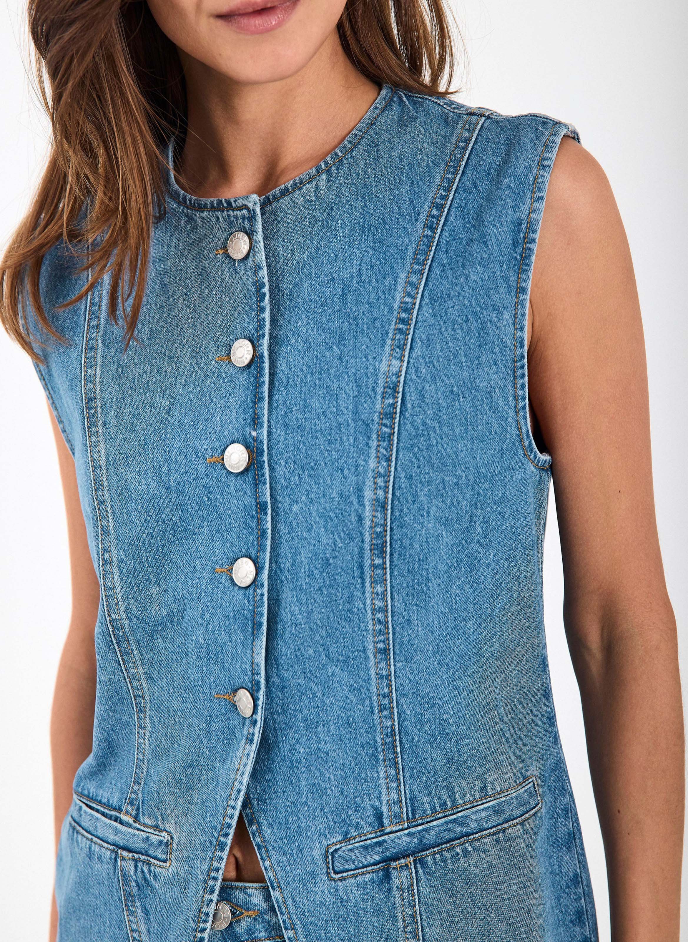 Round neck jacket in blended organic cotton NORR Blue