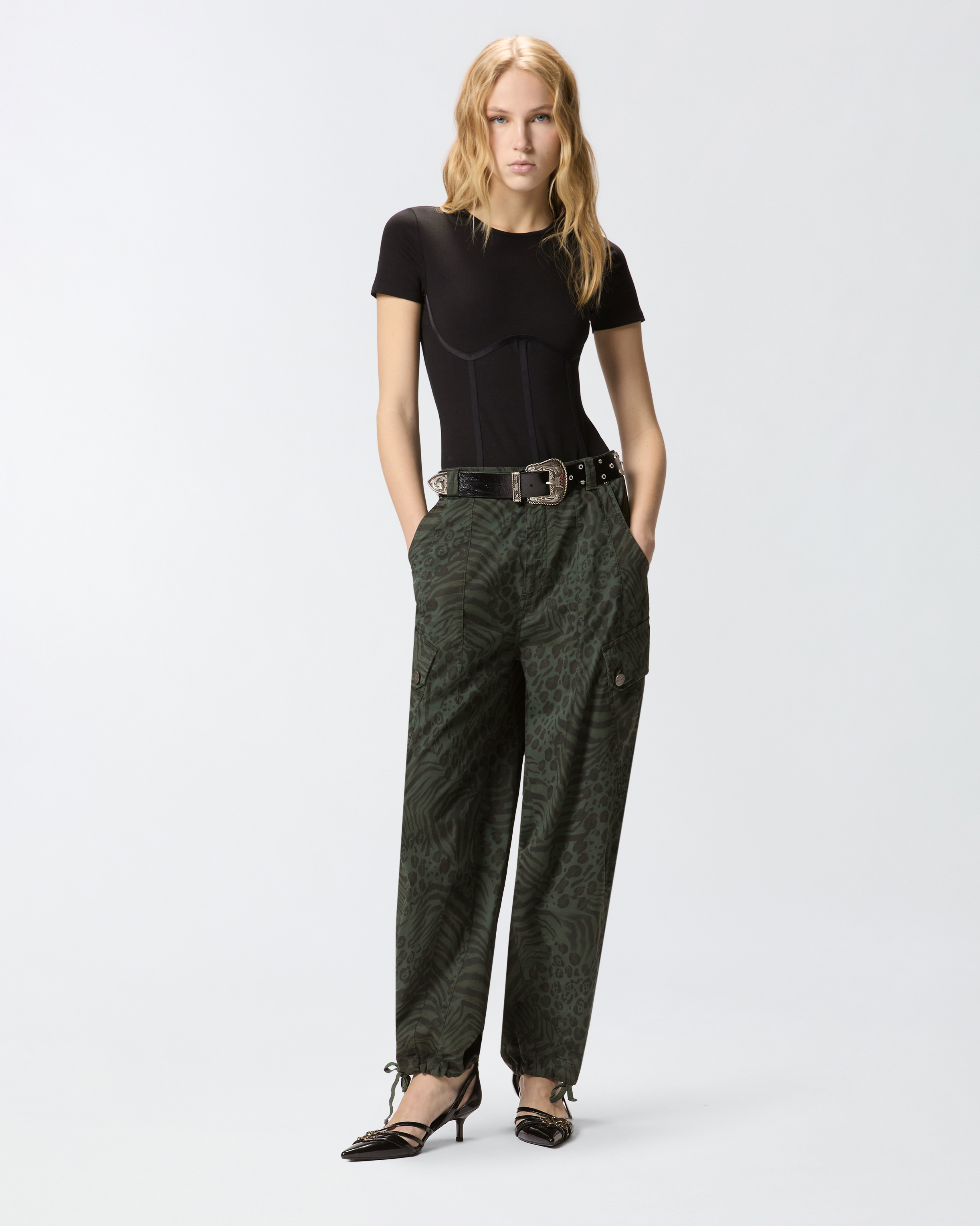 Body bustier à manches courtes PINKO Noir