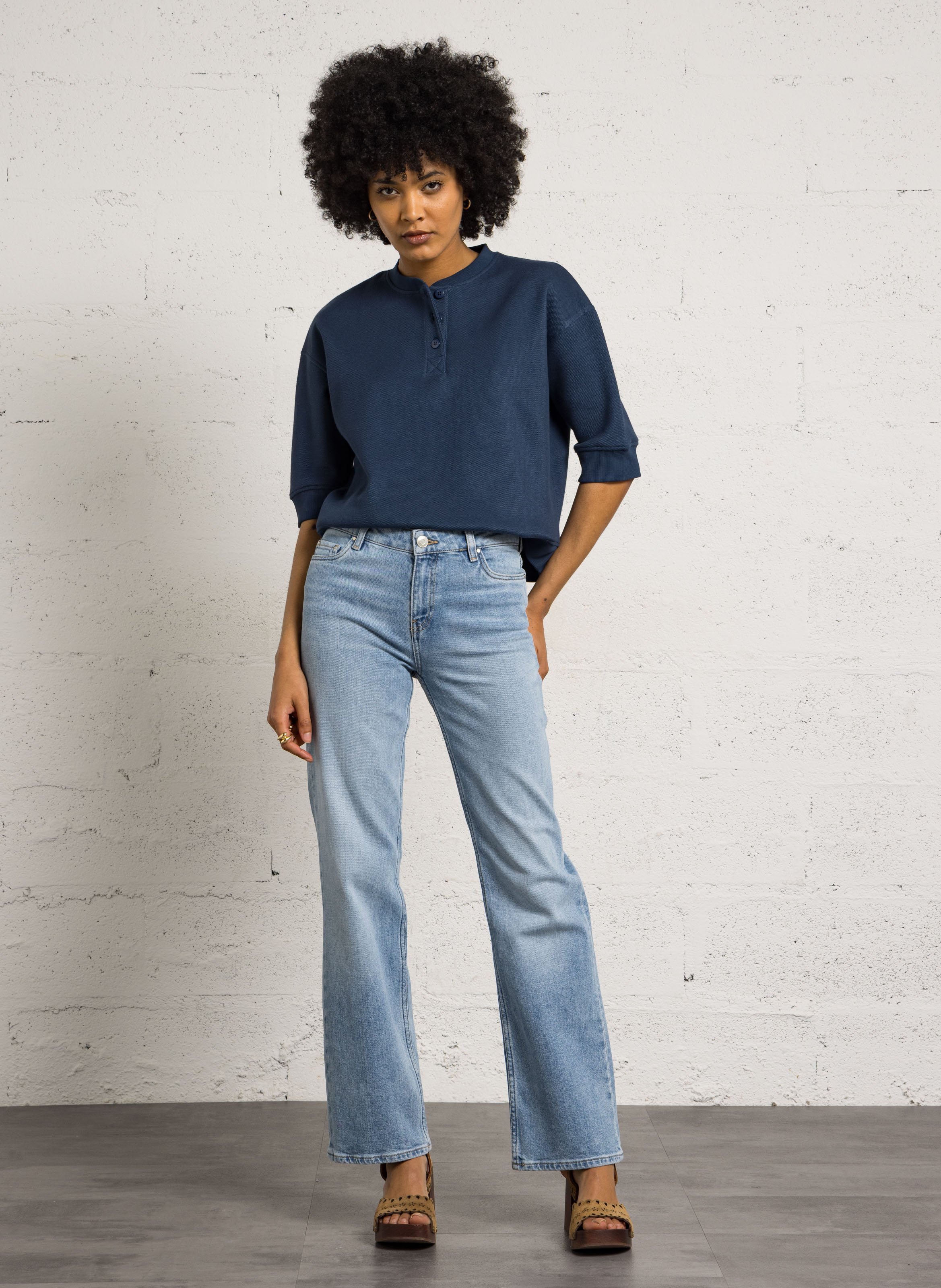 Rechte jeans - katoenblend Blauw