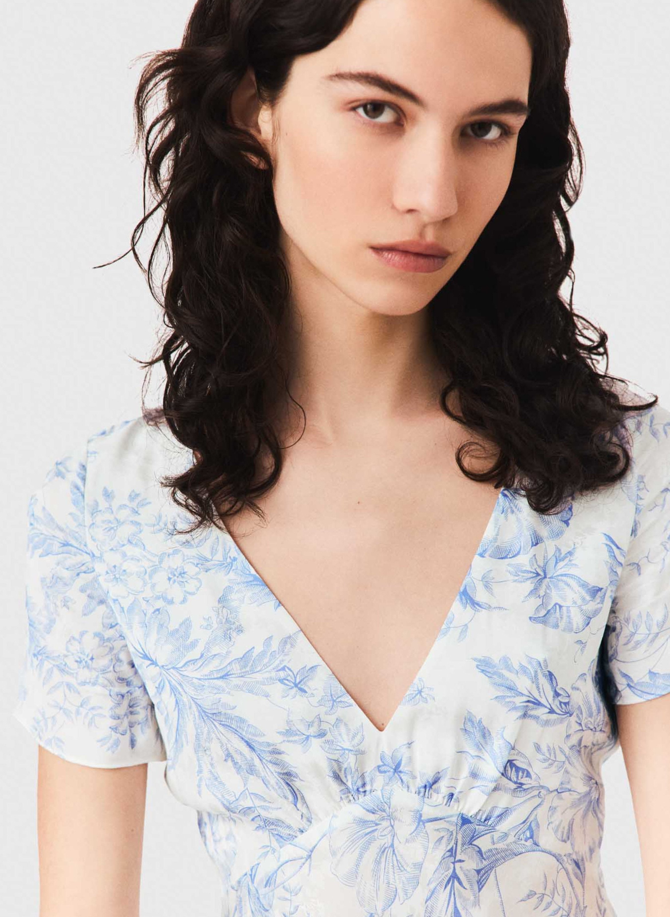 Robe longue col V imprimée MAJE Bleu