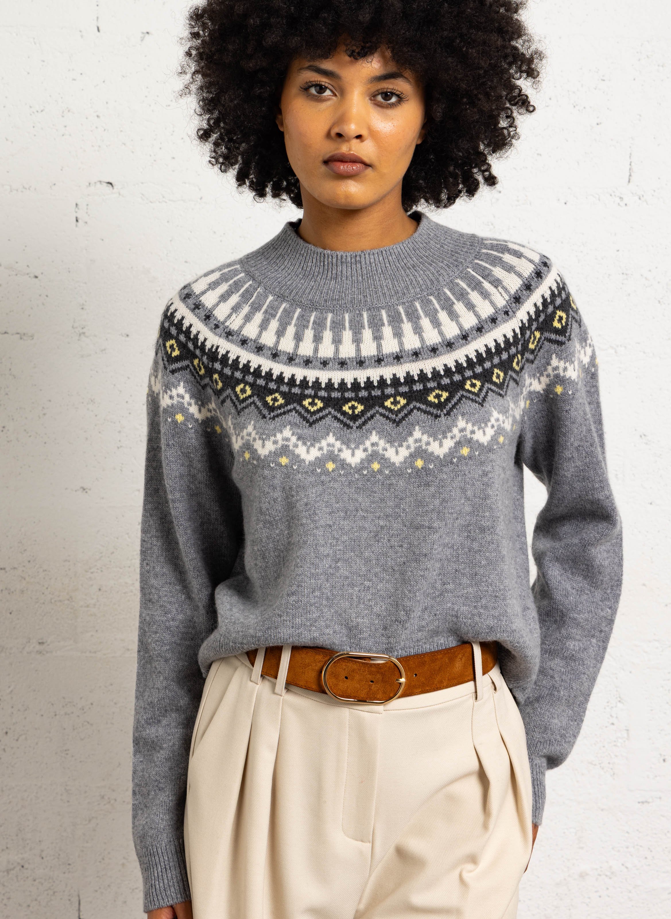 Jacquardtrui met ronde hals SUNCOO Grijs