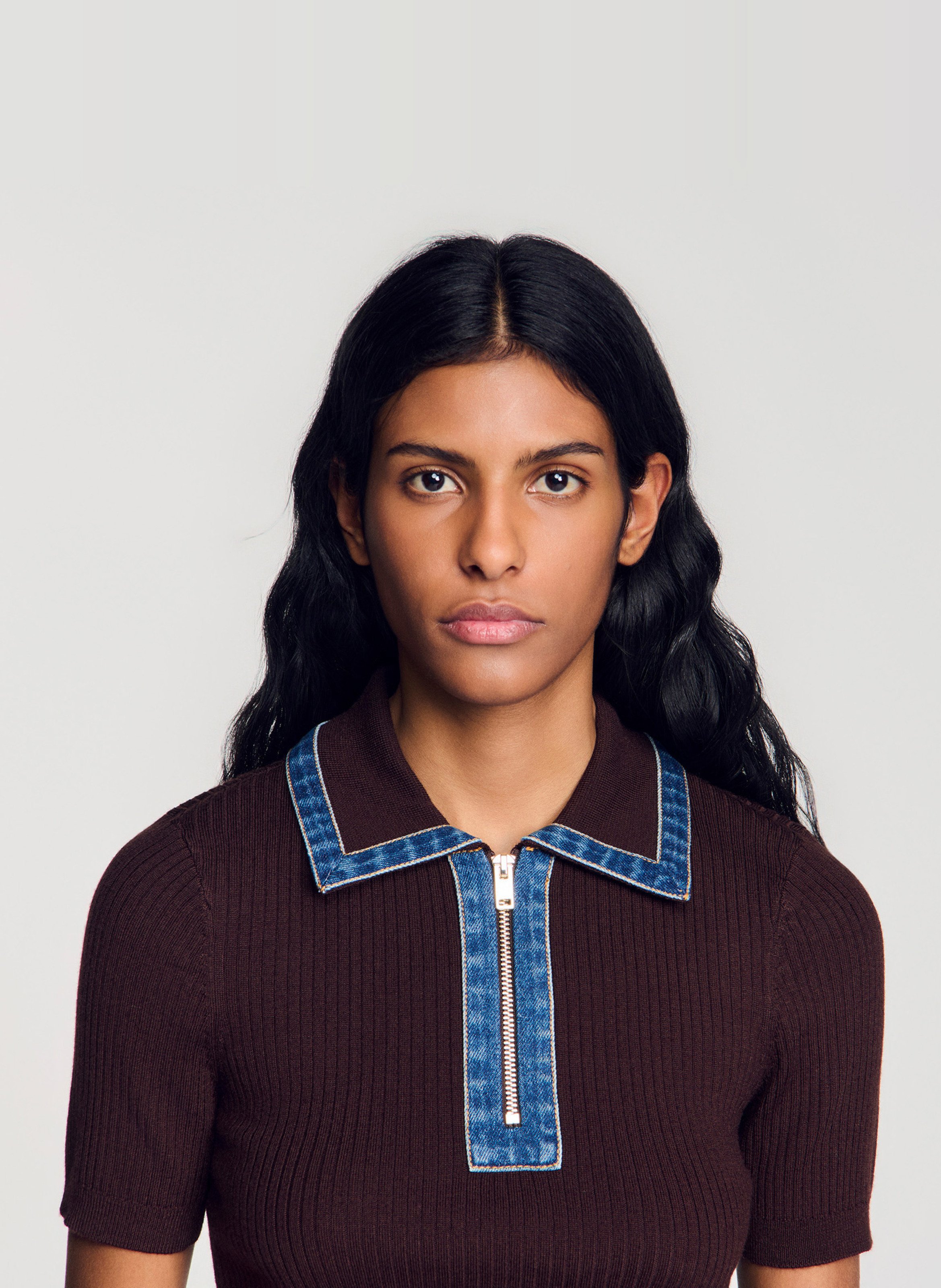 Pull manches courtes SANDRO Marron