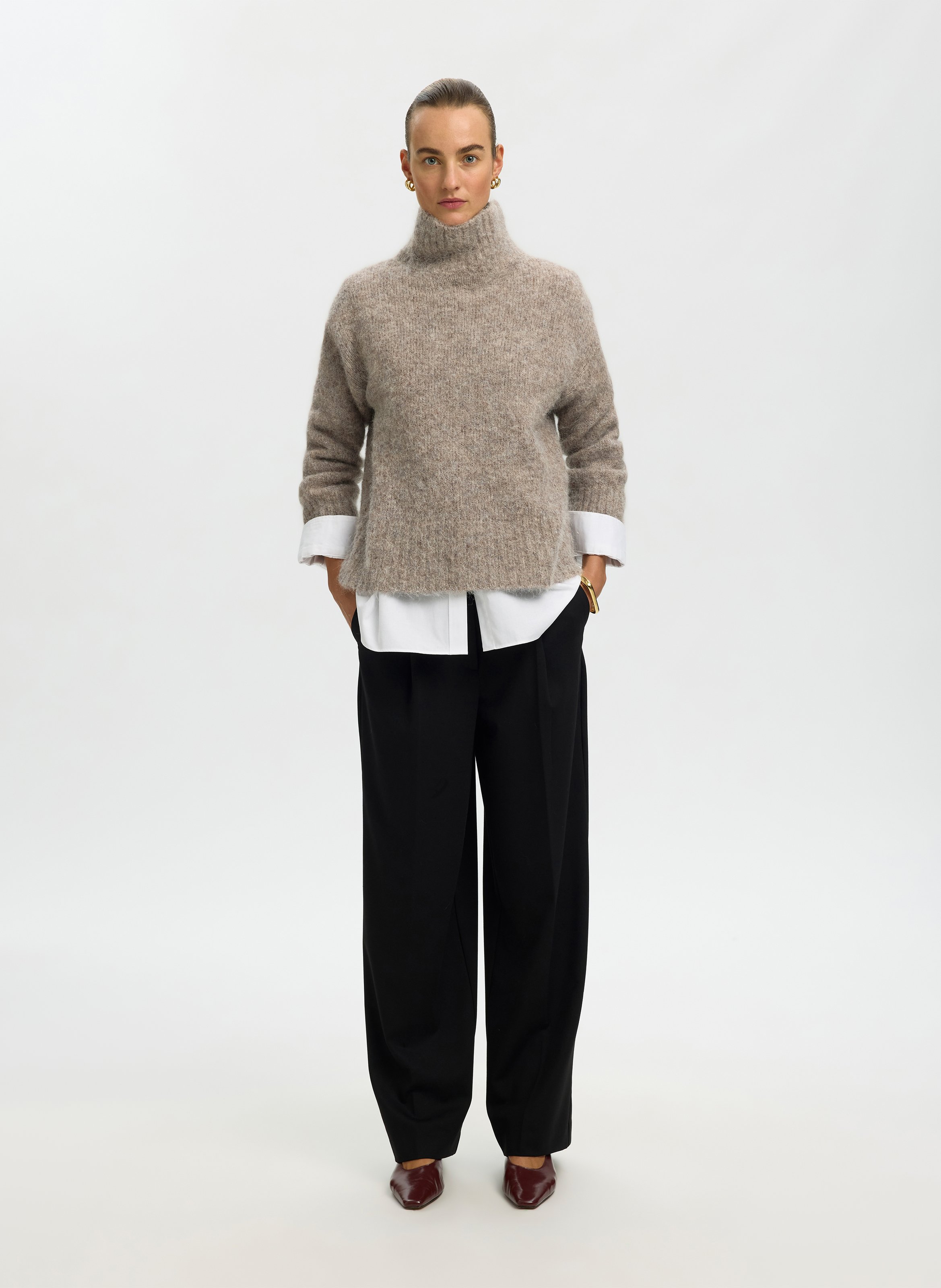 Pull col montant en laine mélangée | Gris SELECTED Femme