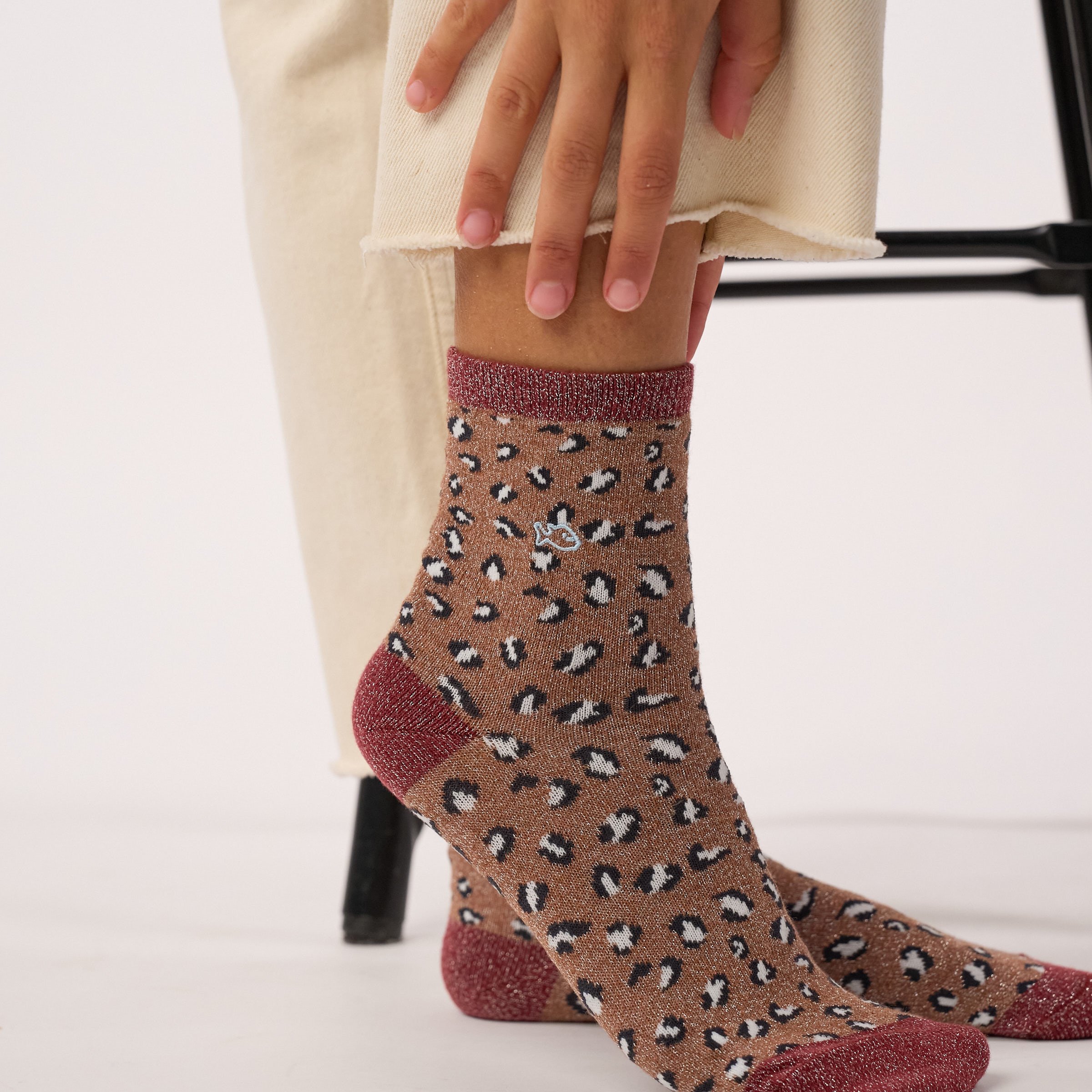 Leopard Combed Cotton Socks BILLYBELT Brown
