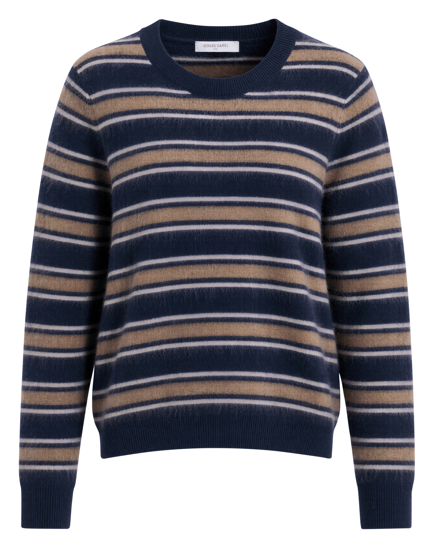 Pull droit col rond rayé en laine GERARD DAREL Marron