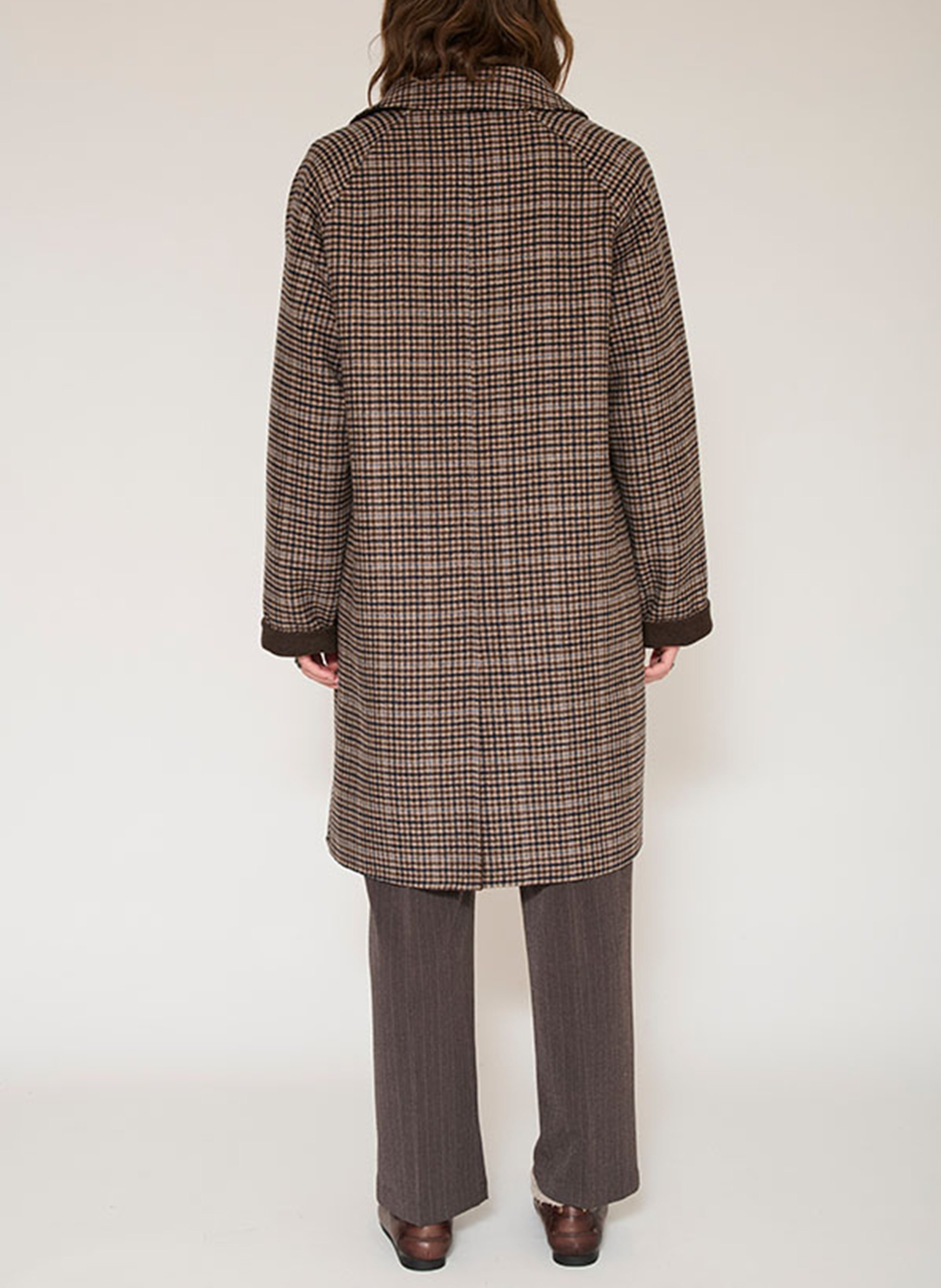 Manteau ample col classique motif prince-de-galles en laine mélangée MKT Marron