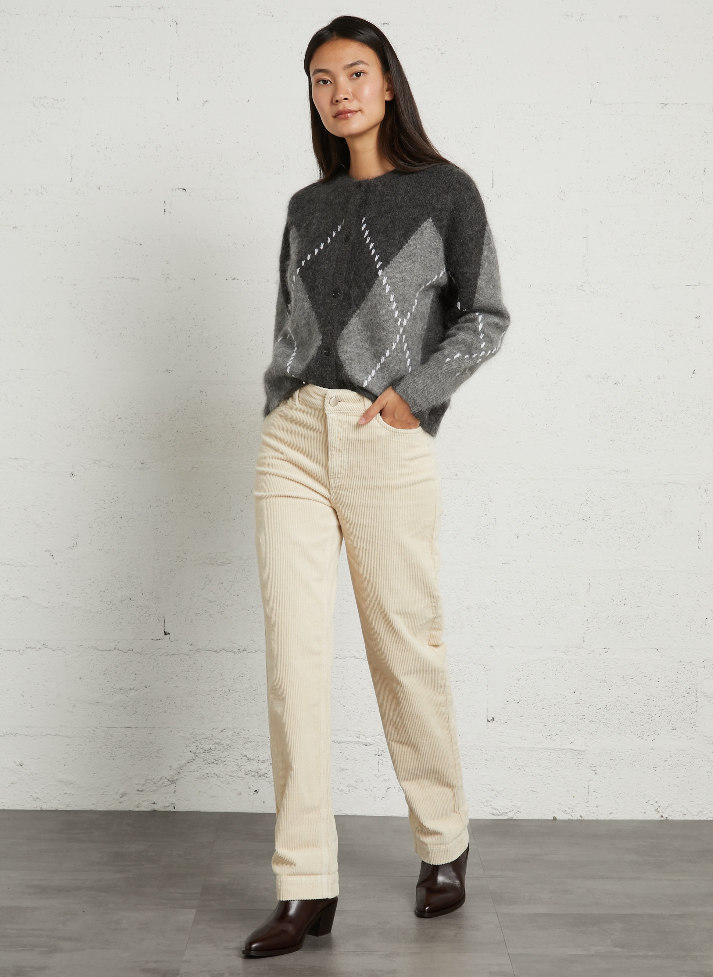 Straight corduroy pants in blended cotton MAISON 123 White