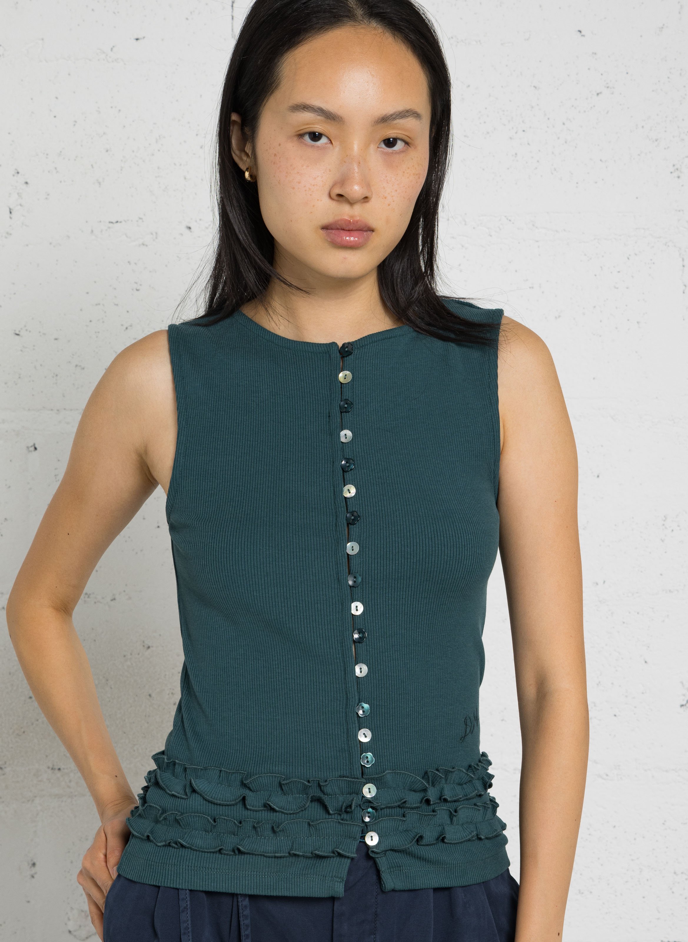 Top droit col rond en coton bio mélangé DAMSON MADDER Vert