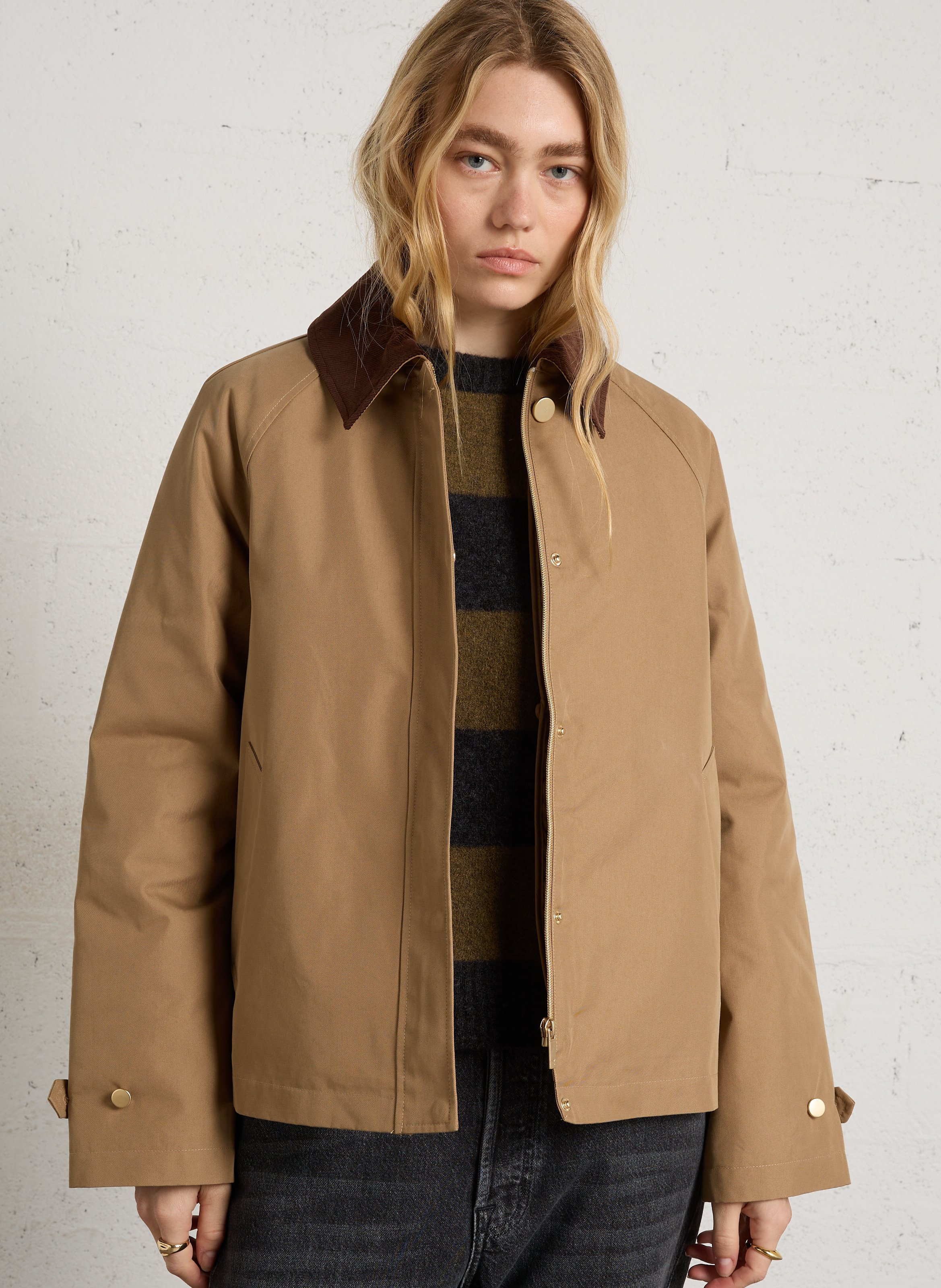 Einfarbige Jacke mit Cordkragen SUD EXPRESS Beige
