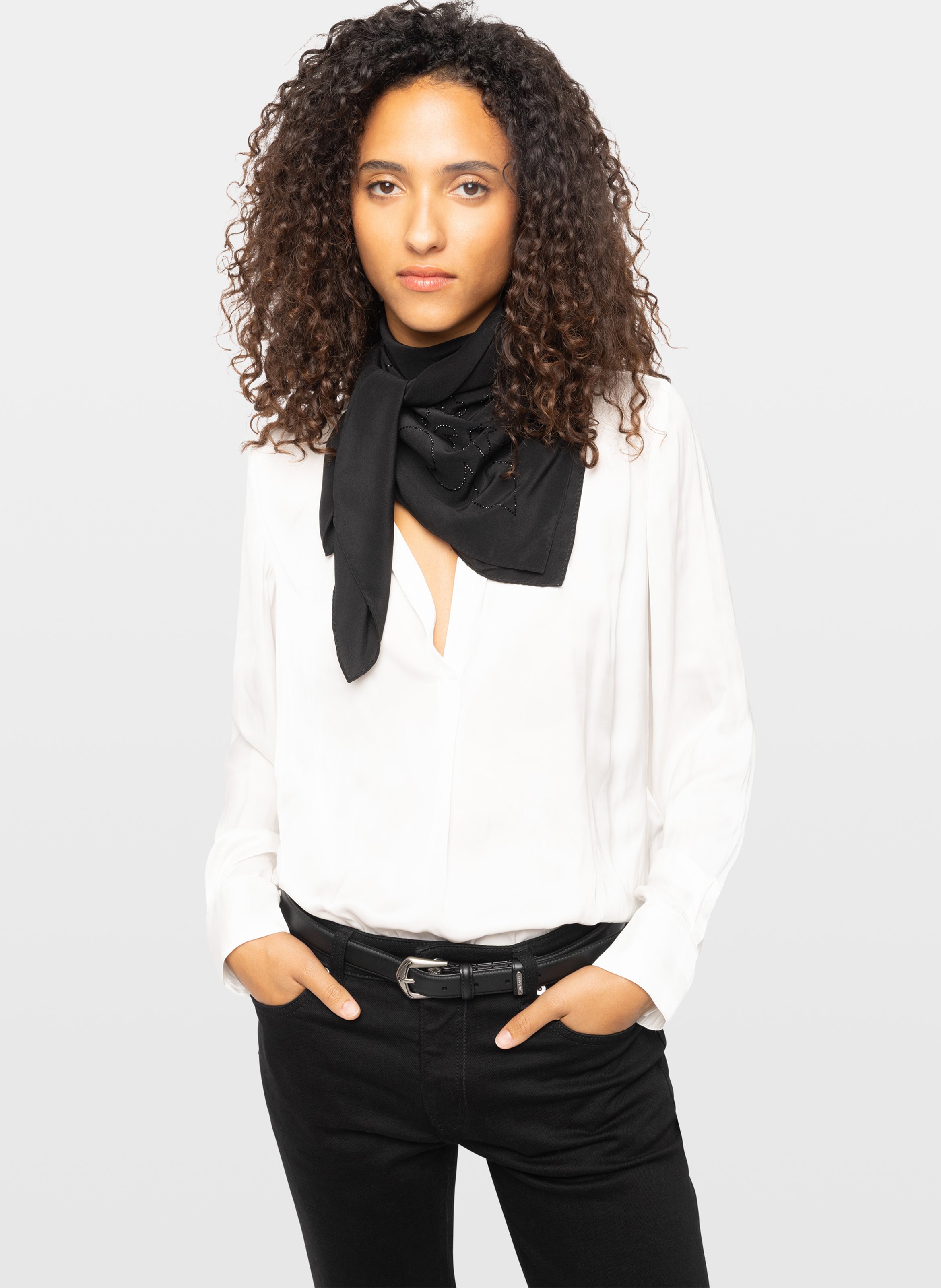 Echarpe à strass en soie ZADIG&VOLTAIRE Noir
