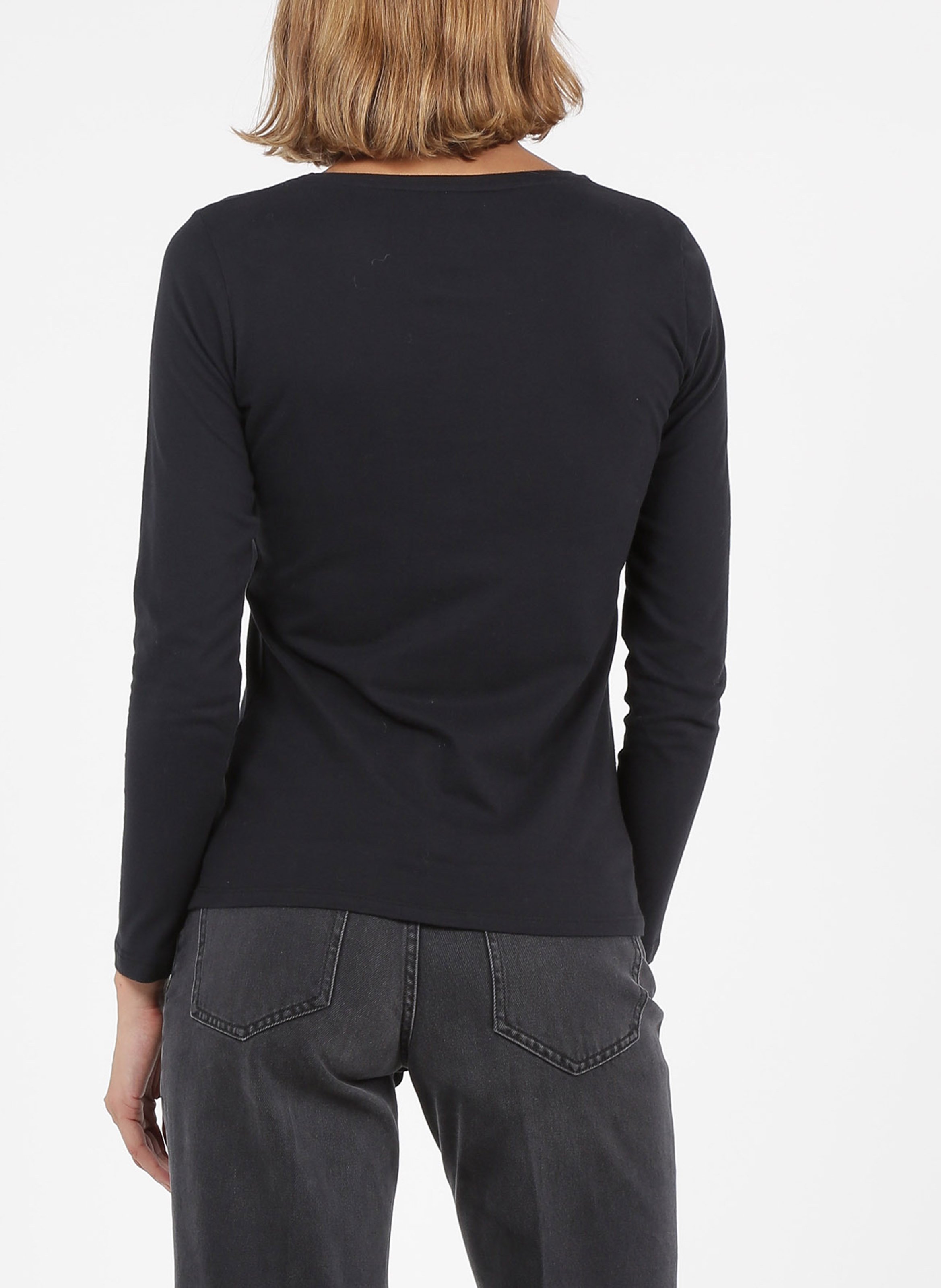 Long-sleeved round-neck cotton T-shirt MAJESTIC FILATURES Black