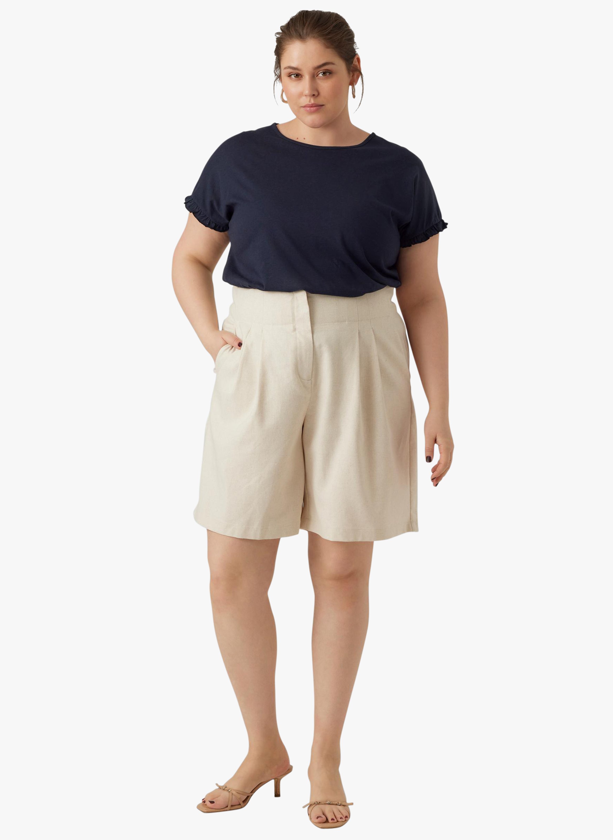 High-waisted wide-leg shorts VERO MODA CURVE Beige