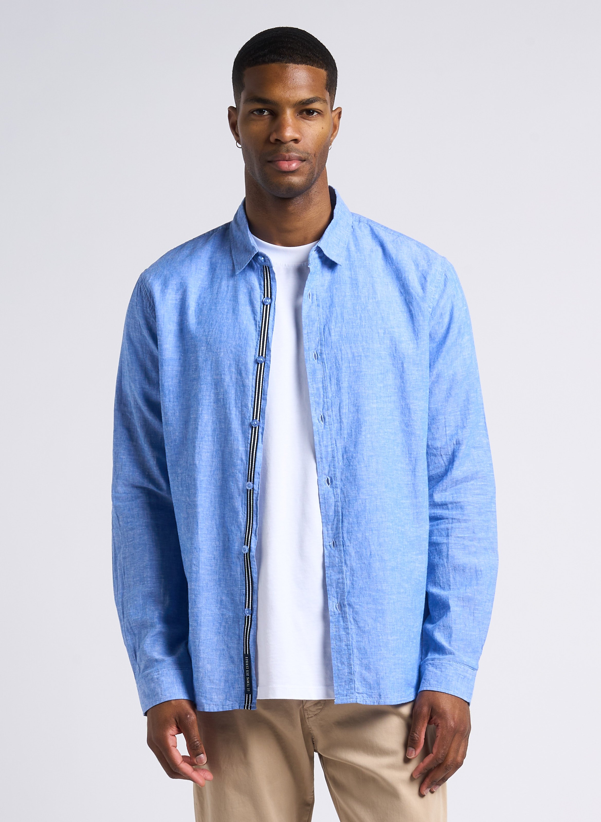 Chemise regular en lin et coton LE TEMPS DES CERISES Bleu