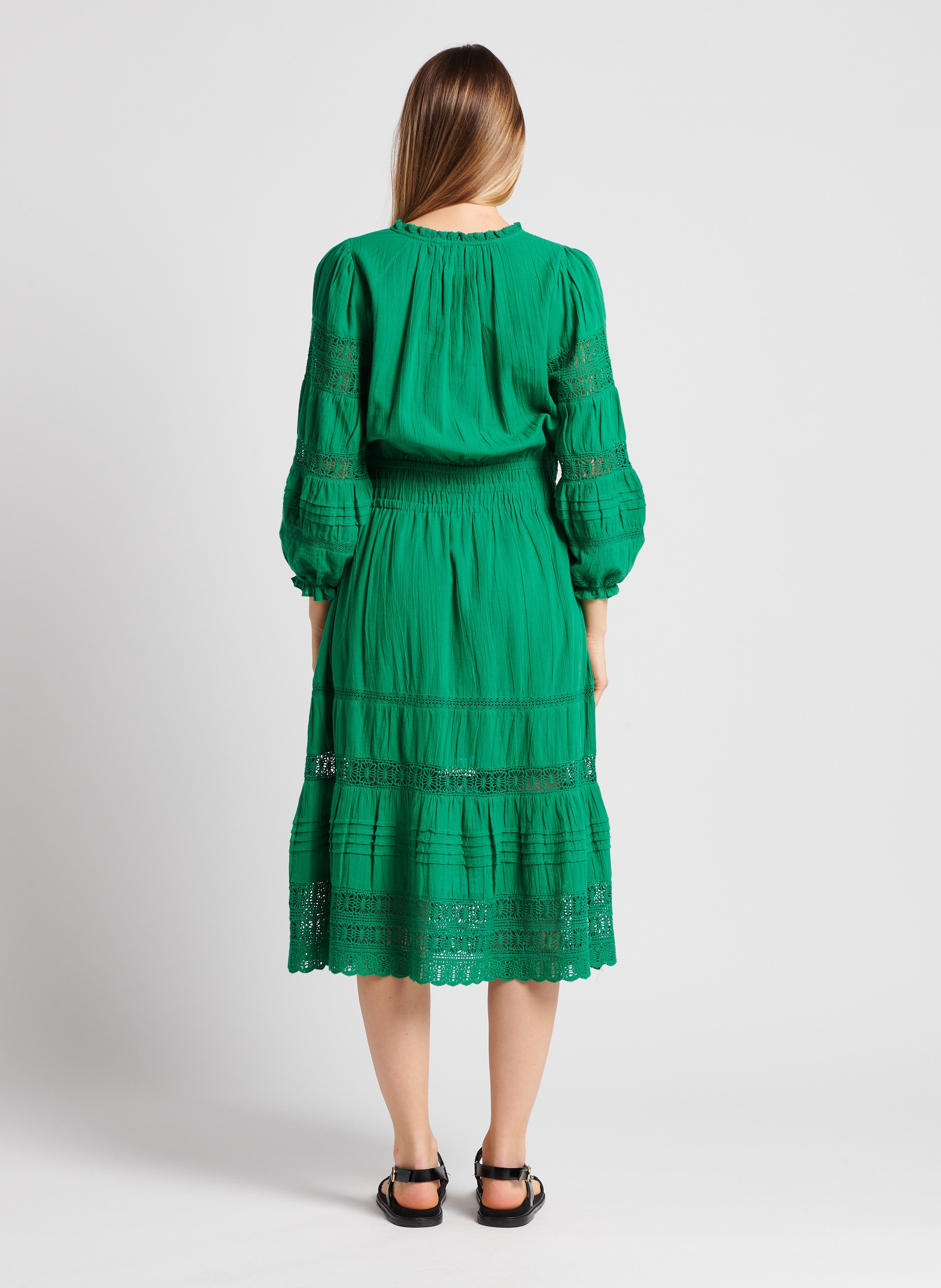 Robe midi col V en coton M.A.B.E Vert