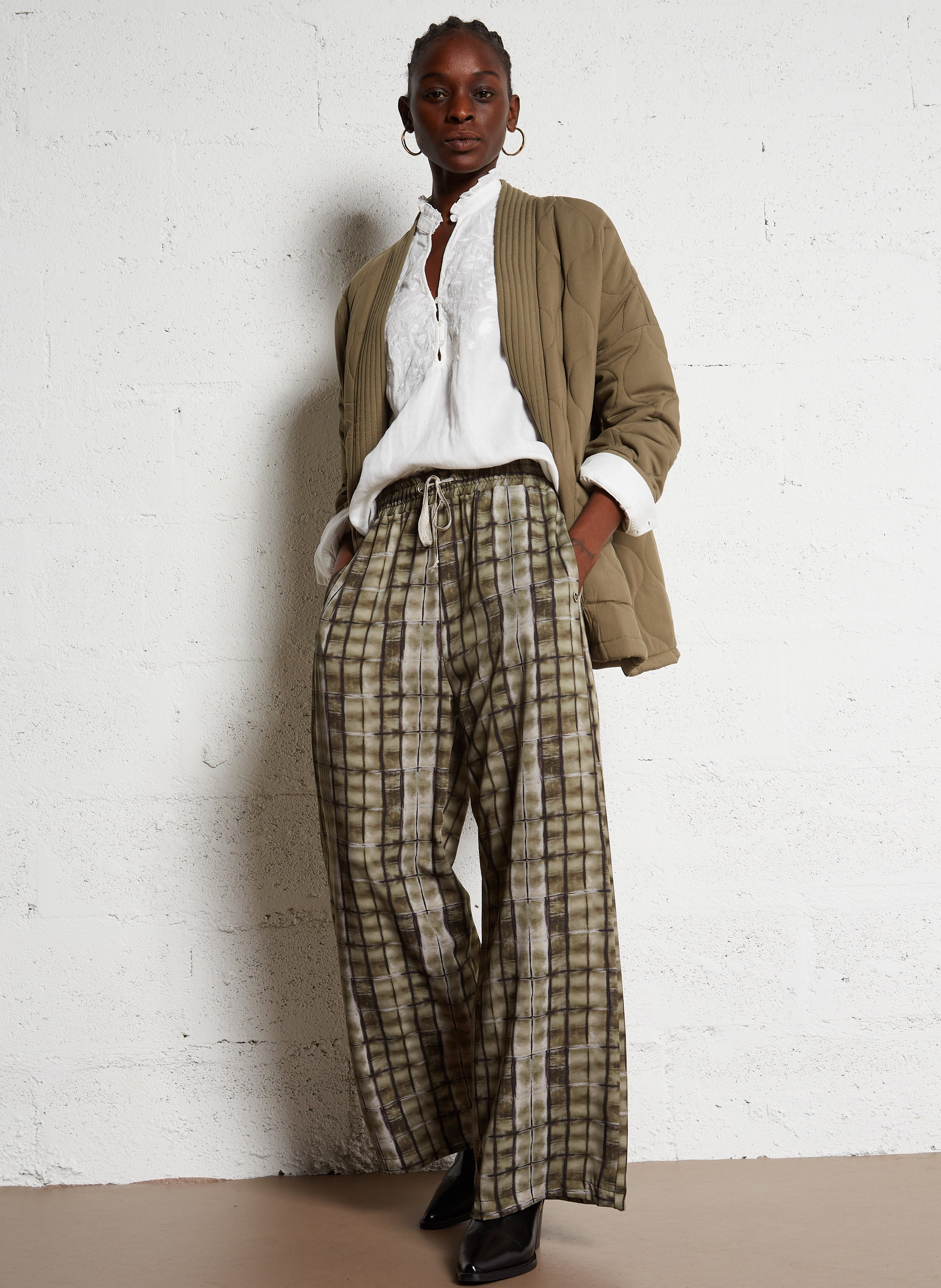 Printed wide trousers PLEASE Green