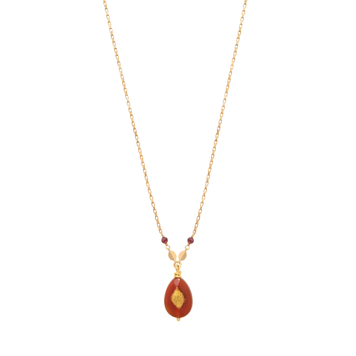 Collier pendentif réglable babylone cornaline SATELLITE PARIS Orange
