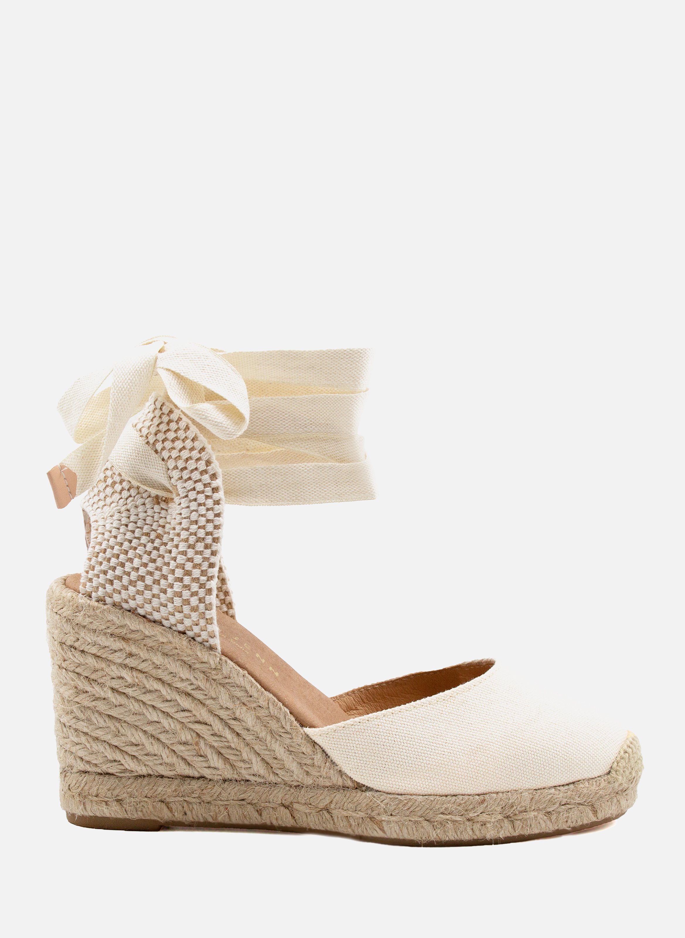 Laced Wedge Espadrilles made from Recycled Canvas JULES & JENN Beige
