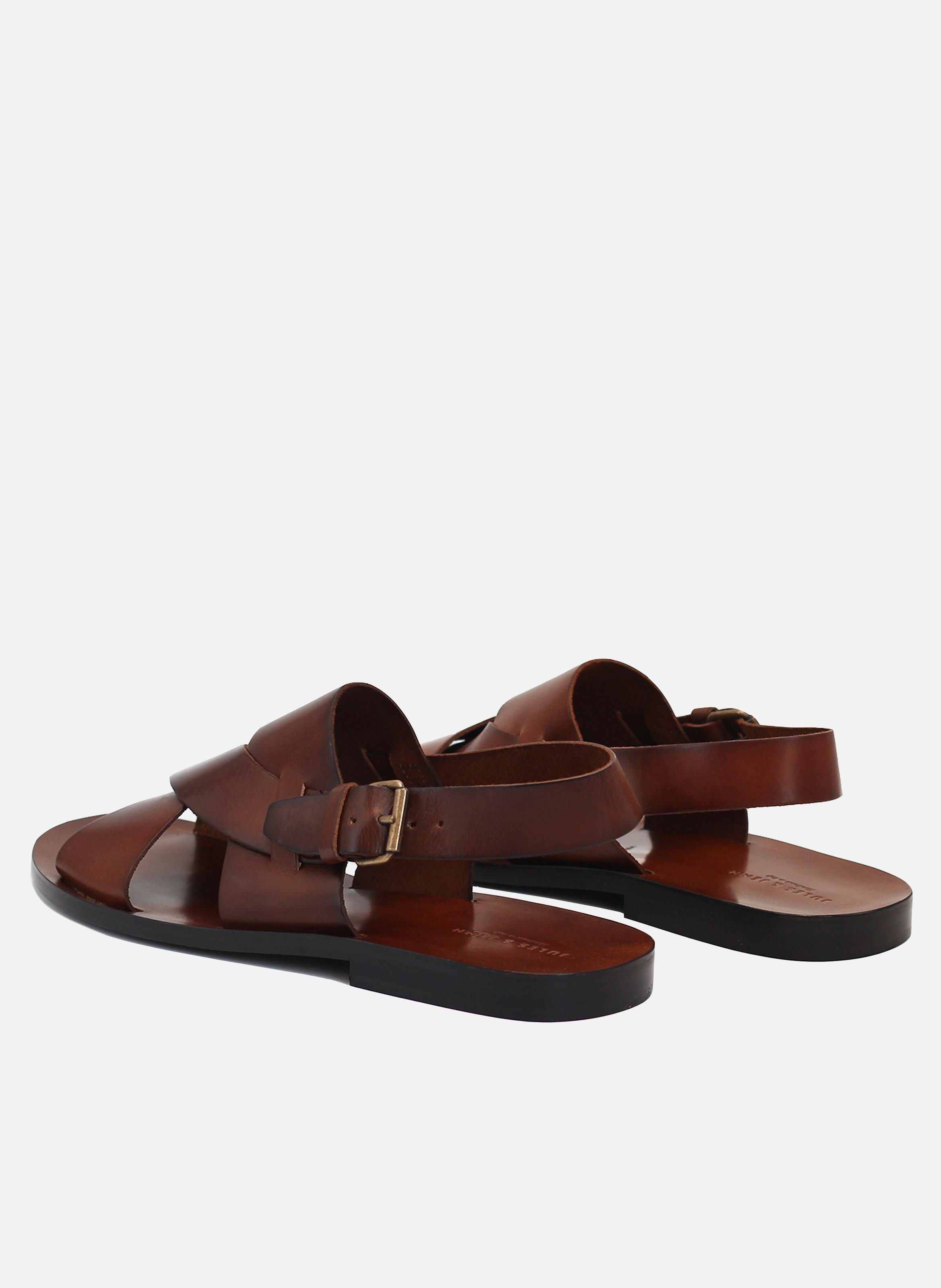 Flat leather sandals JULES & JENN Brown