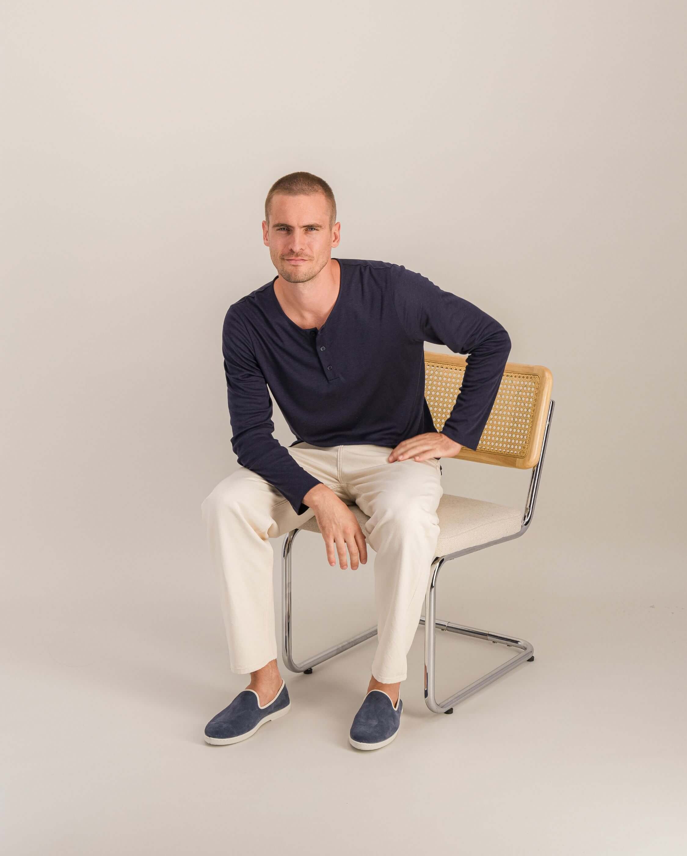 Chausson homme cuir, bleu jean ANGARDE Bleu