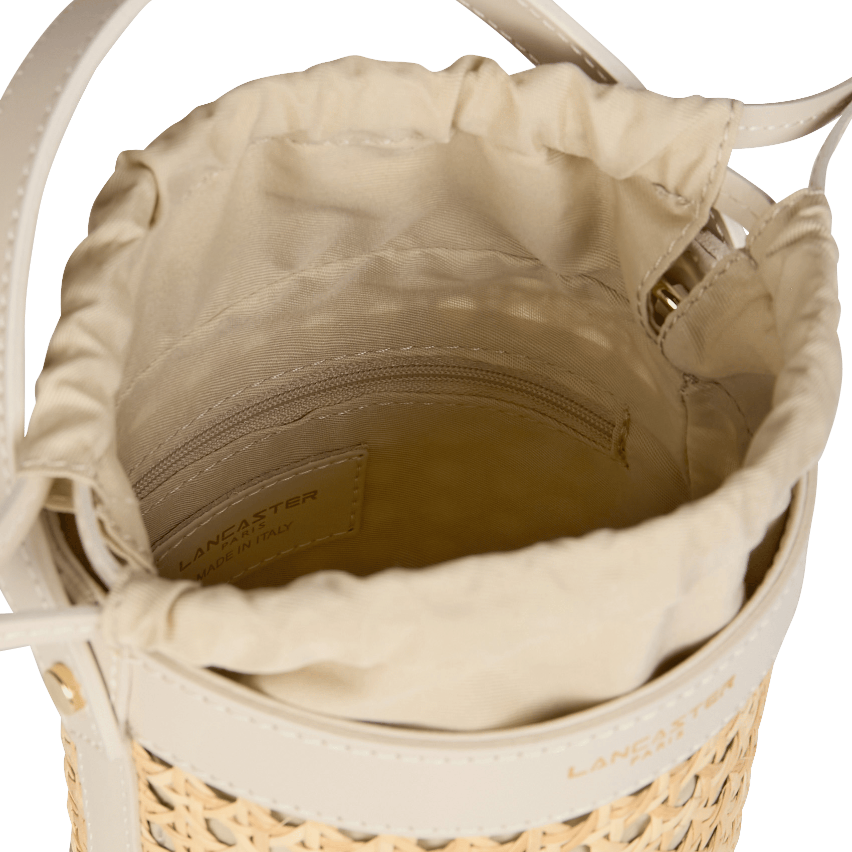 Sac seau en rotin et cuir Beige