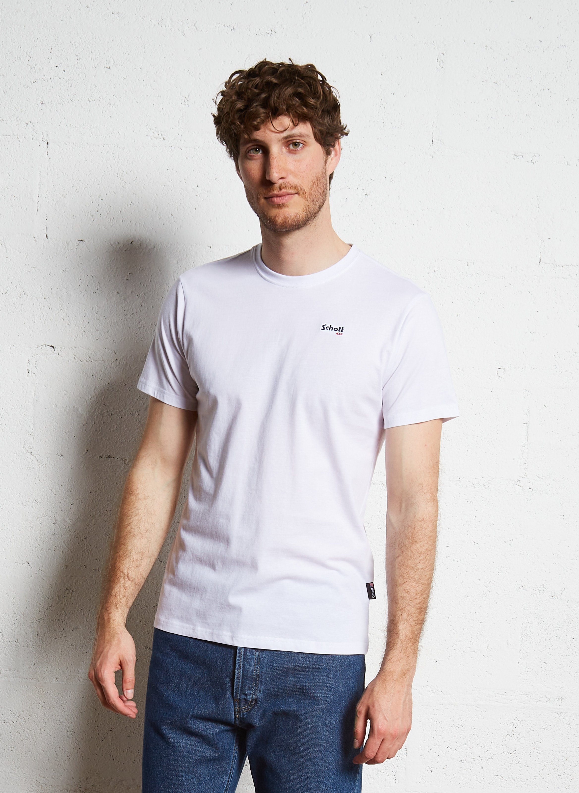 Tee-shirt manches courtes en coton SCHOTT Blanc