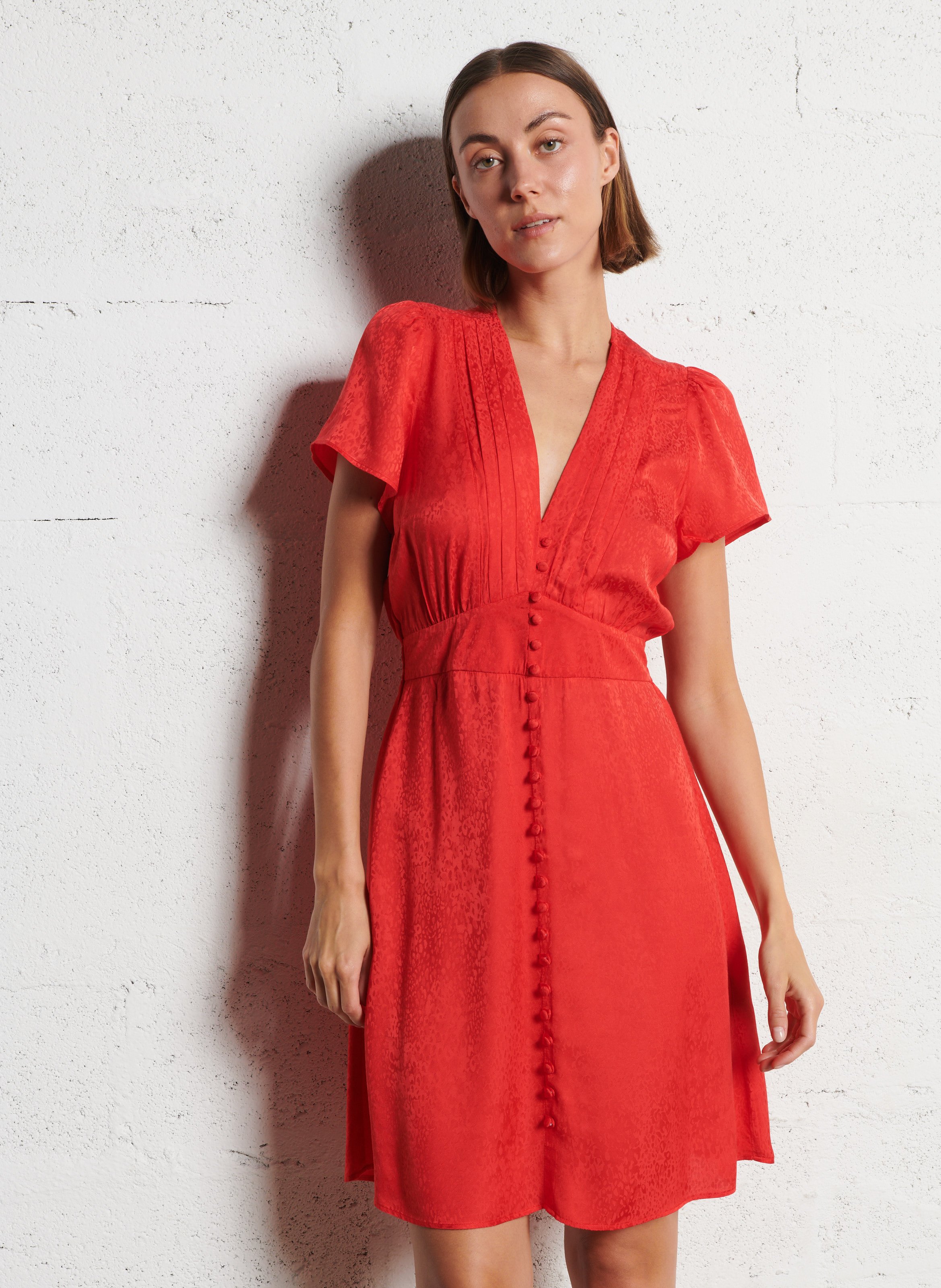 Kurzkleid aus Viskose-Mix IKKS Rot