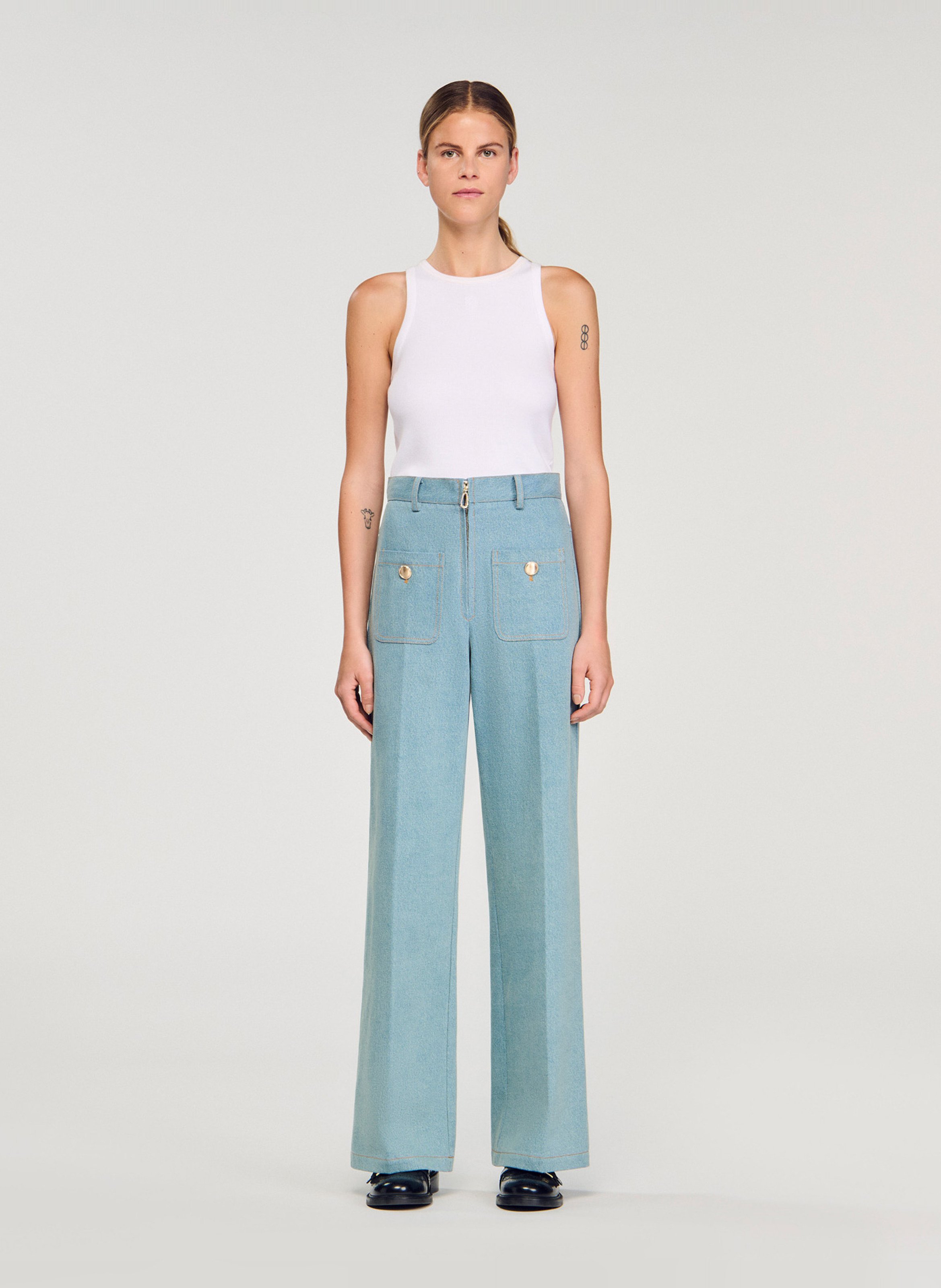 Jean large en coton SANDRO Bleu