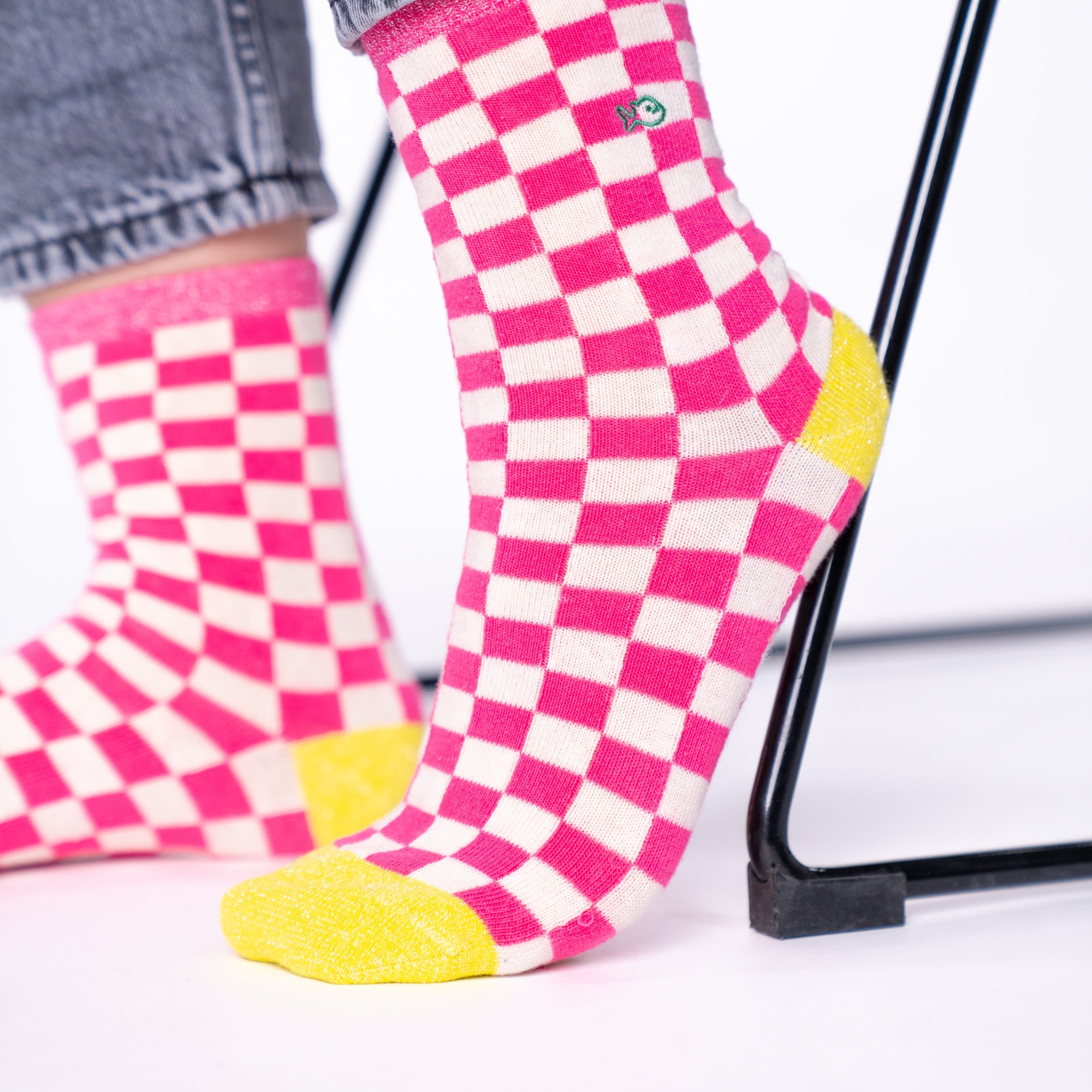 Checked combed cotton socks BILLYBELT Pink