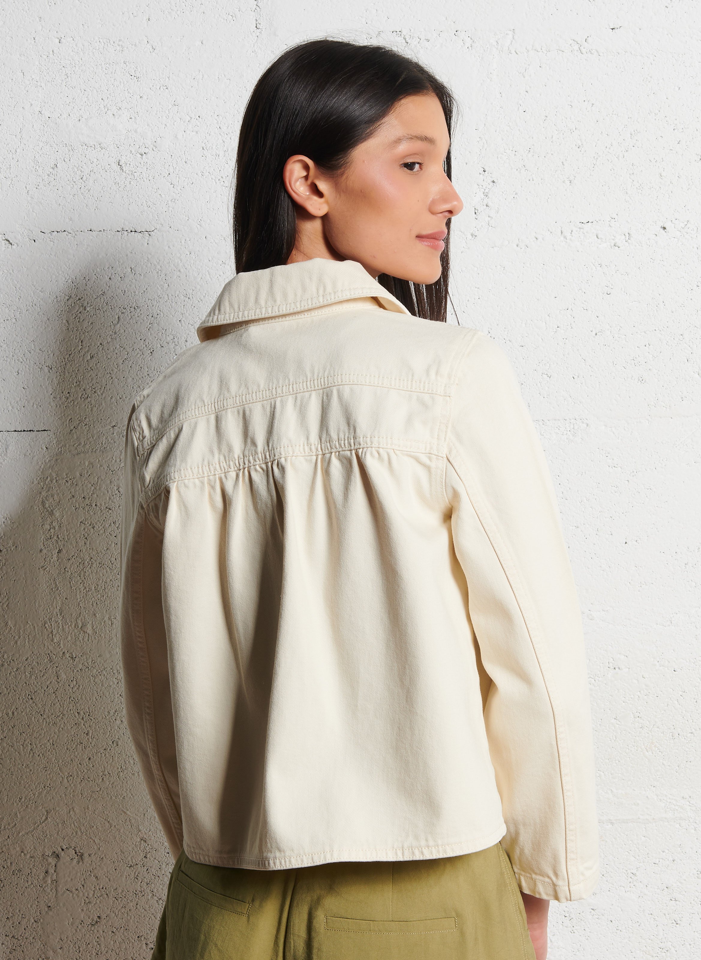 Veste droite courte boutonnée en coton BA&SH Beige