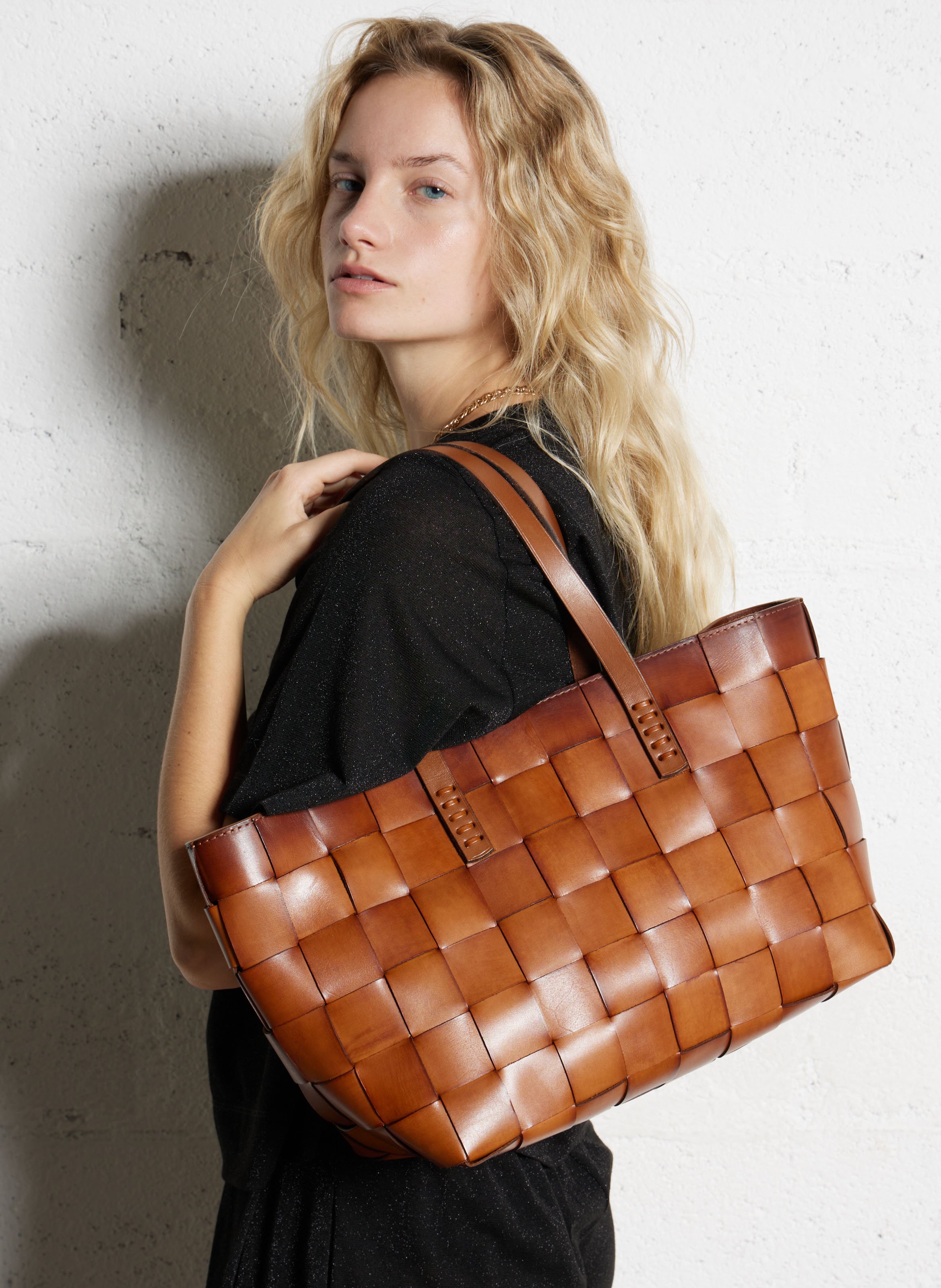 Panier tissé en cuir DRAGON DIFFUSION Marron