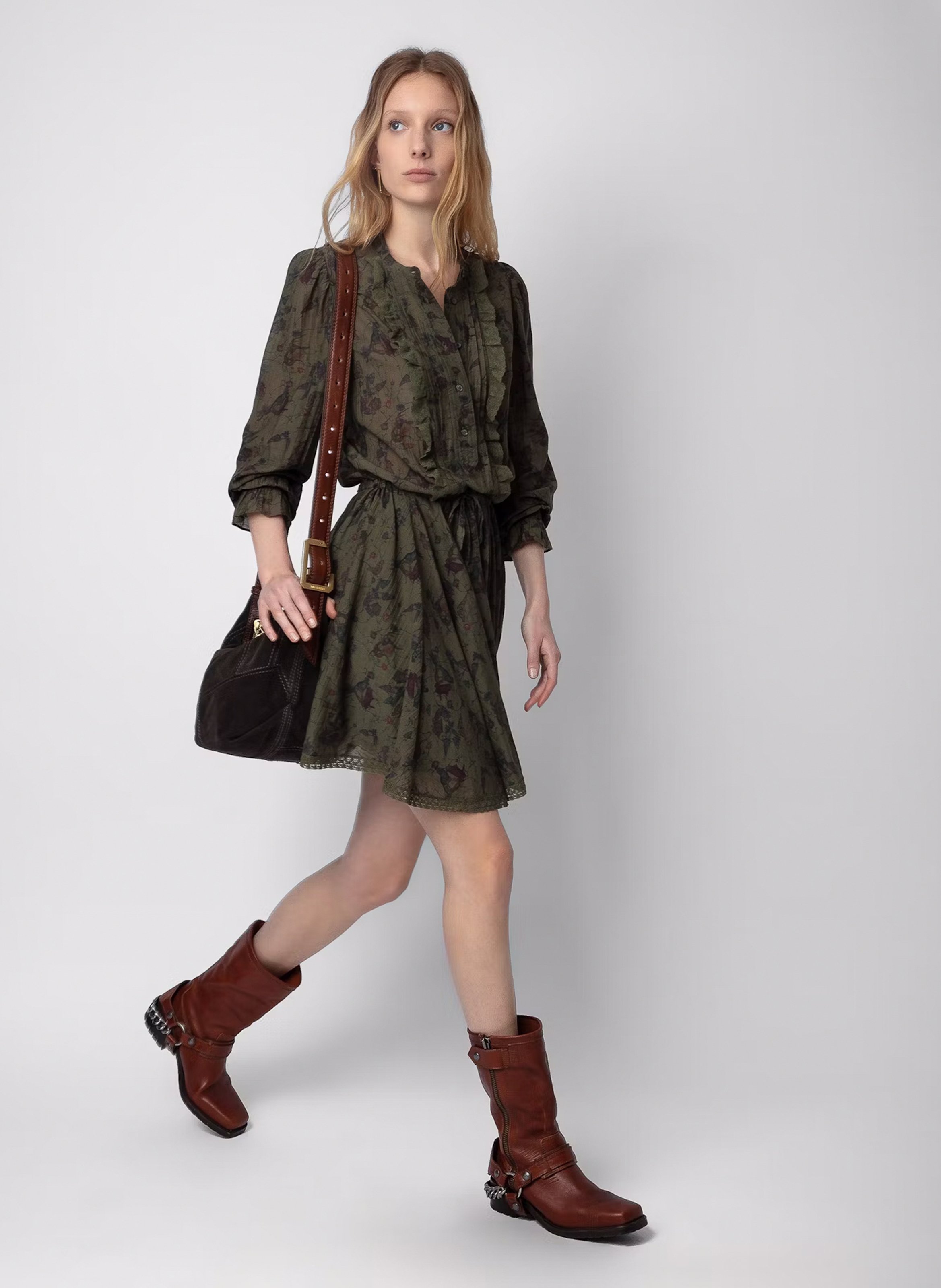 Robe courte cintrée col rond en coton mélangé ZADIG&VOLTAIRE Vert