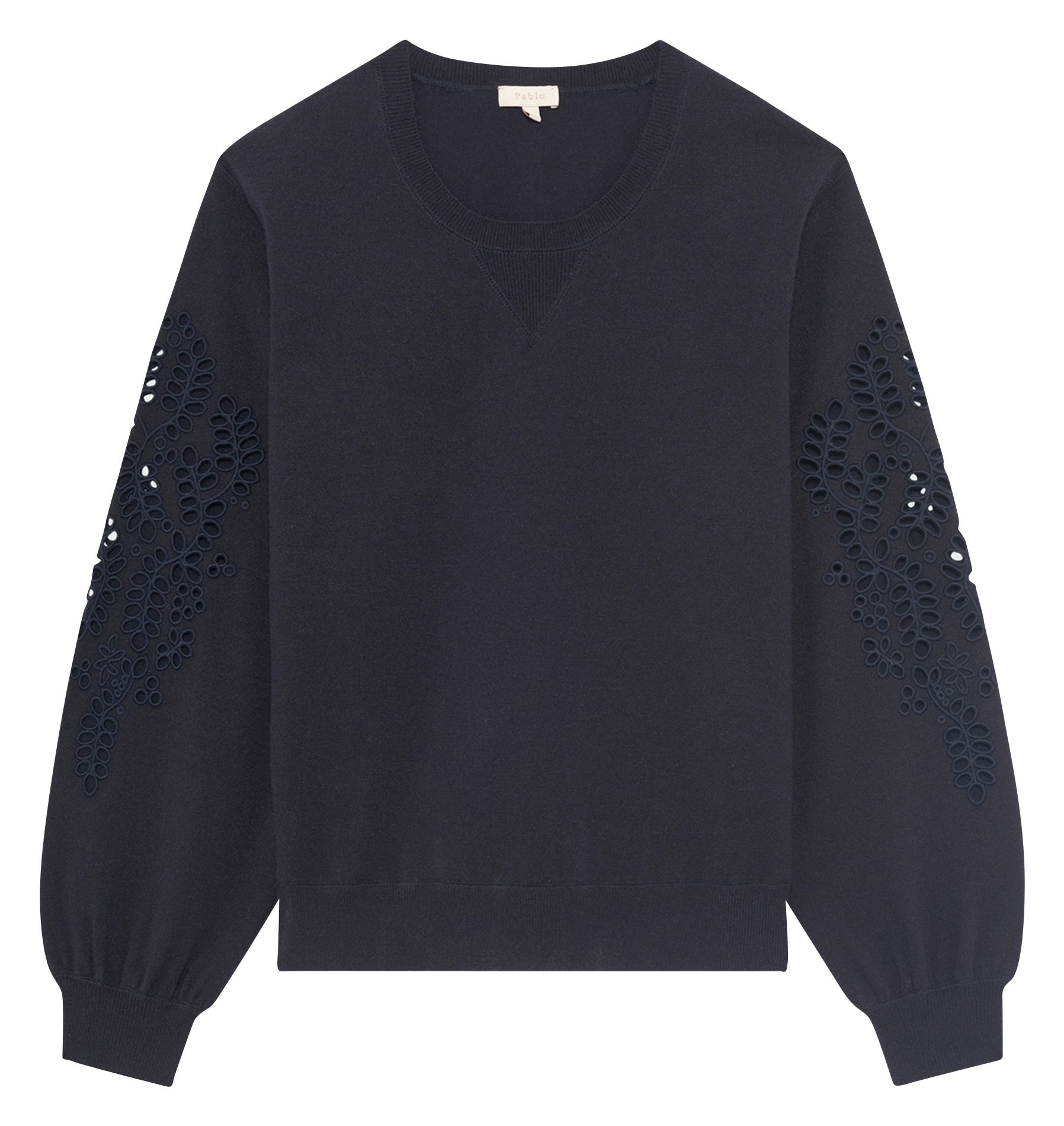 Plain straight sweatshirt with embroidered sleeves PABLO Blue