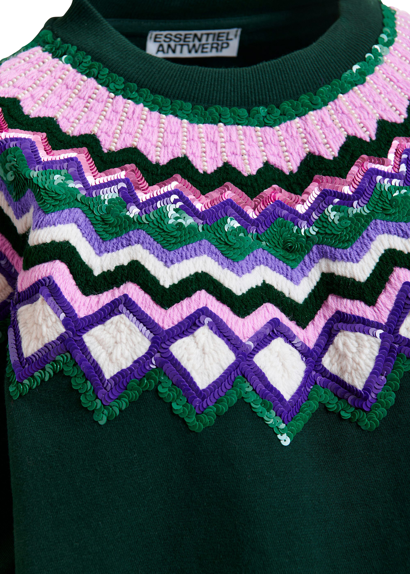 Pull col rond pailleté ESSENTIEL ANTWERP Vert