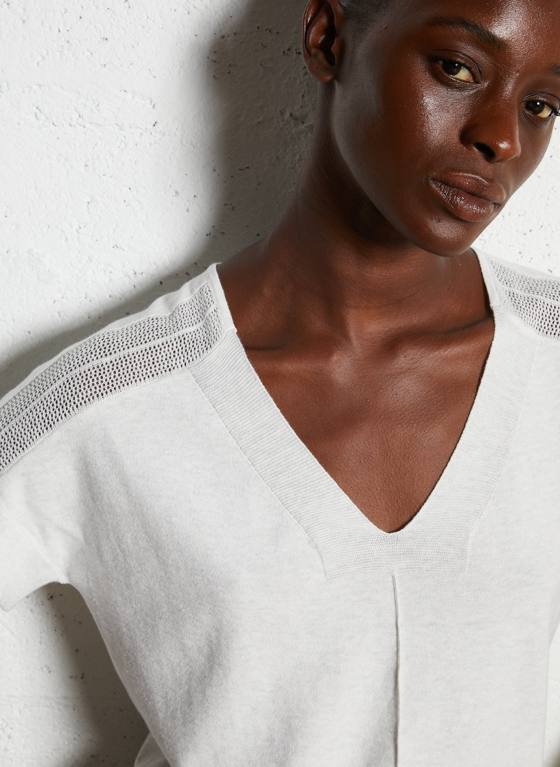 Pull col V manches courtes uni MAISON 123 Beige