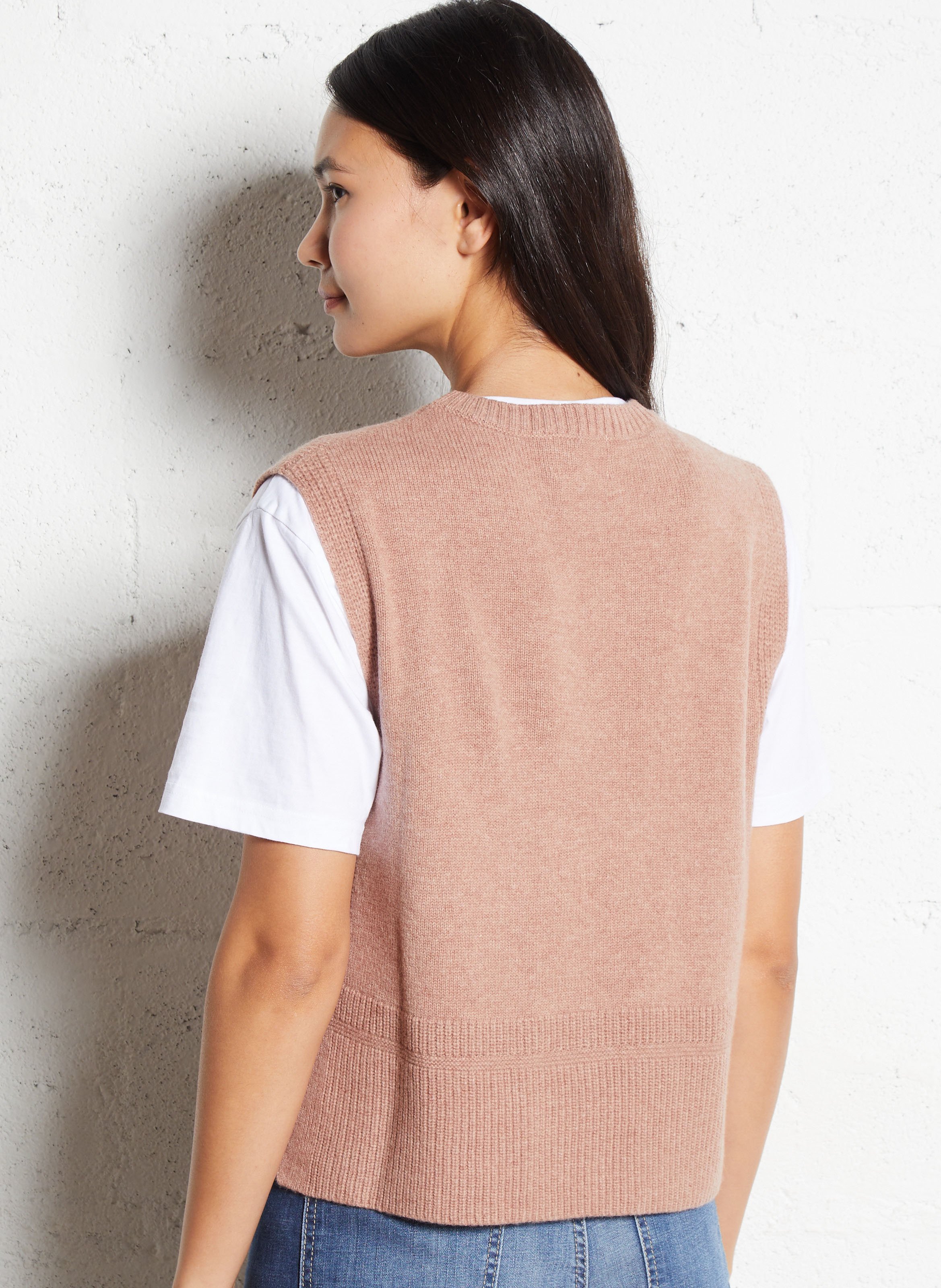 Pull sans manches uni en laine MAISON 123 Rose